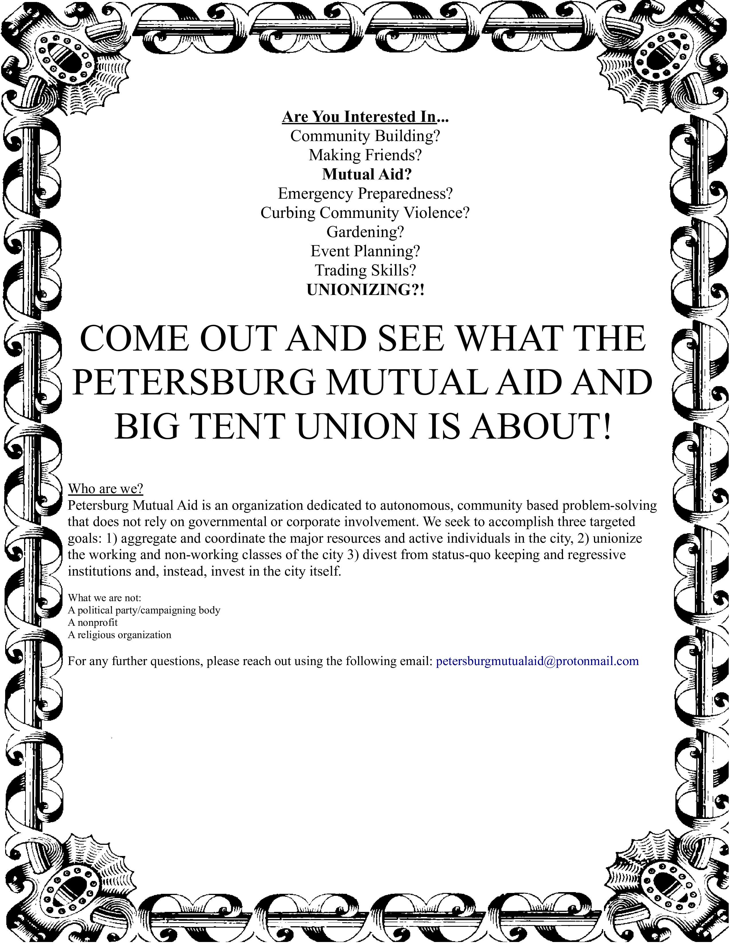 Petersburg Mutual Aid Meeting on 8/26 from 45pm at the Library