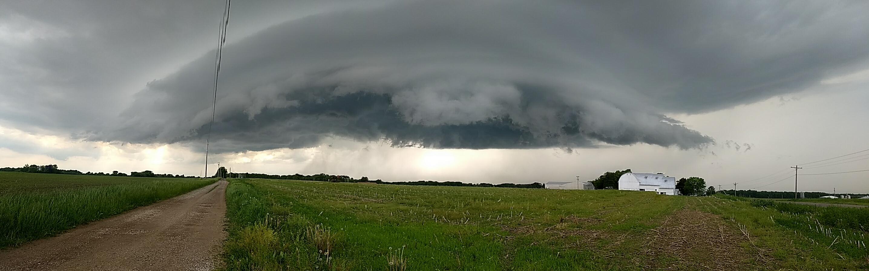 A panorama of a shelf cloud about an hour south of Cleveland, OH r