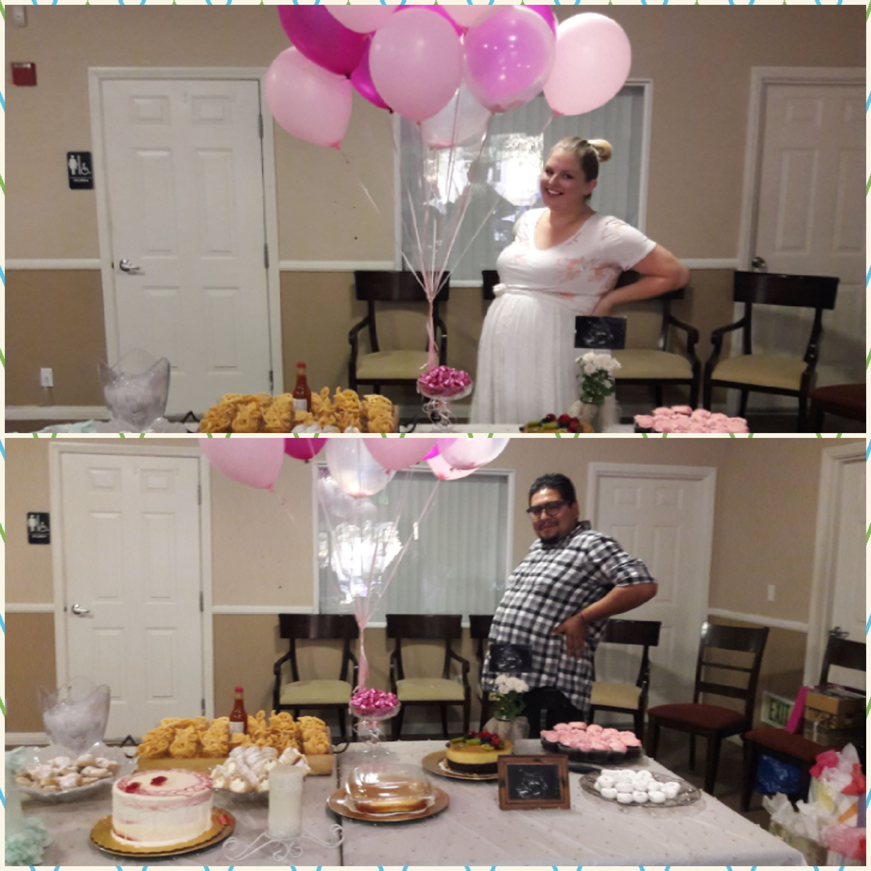 Here's my wife at 34 weeks pregnant at her baby shower. Here's me after