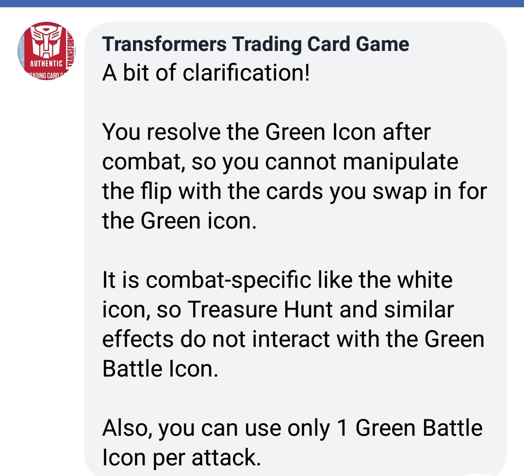 Rule clarification for Green pip cards TransformersTCG