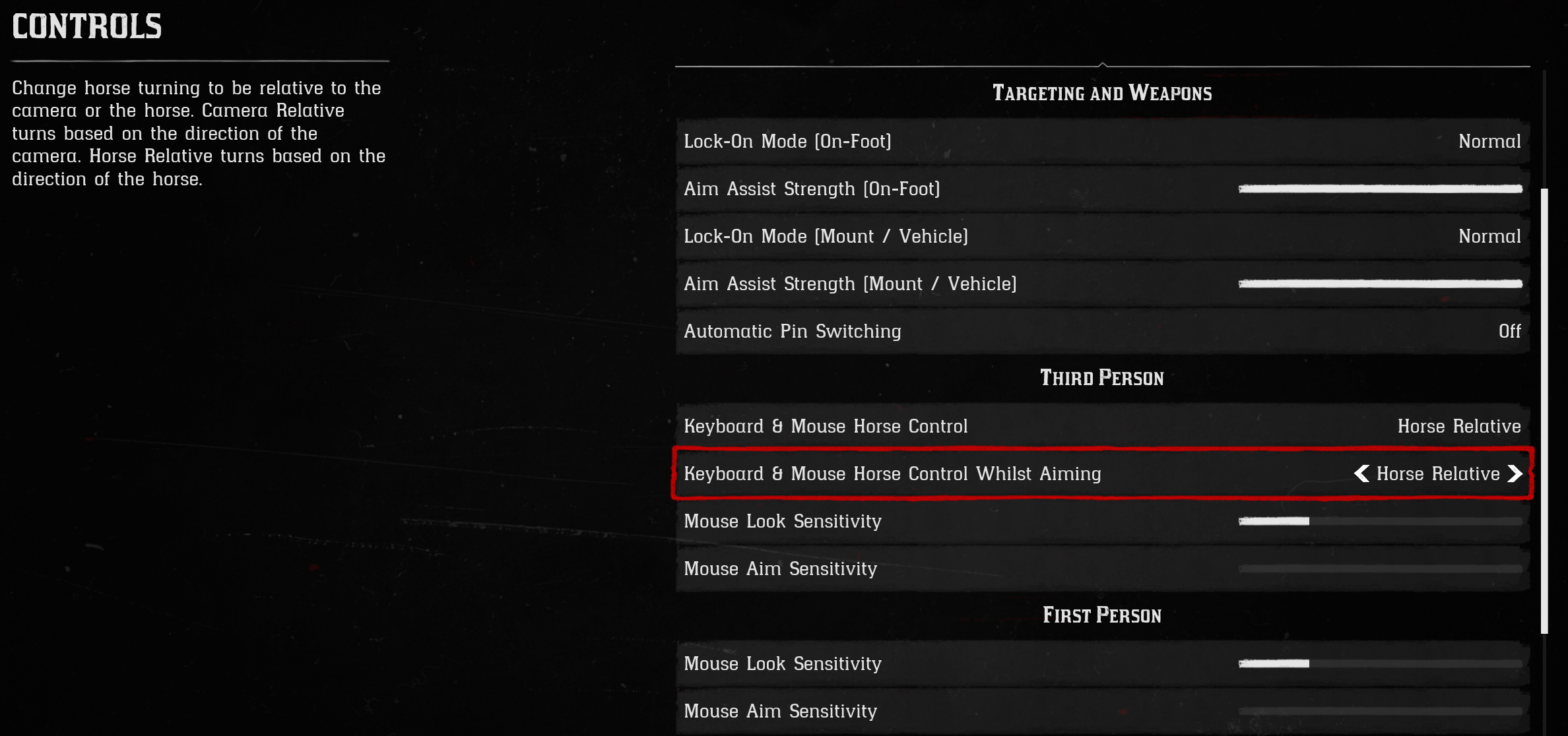 Switch horse controls to "Horse relative" if you want to look in