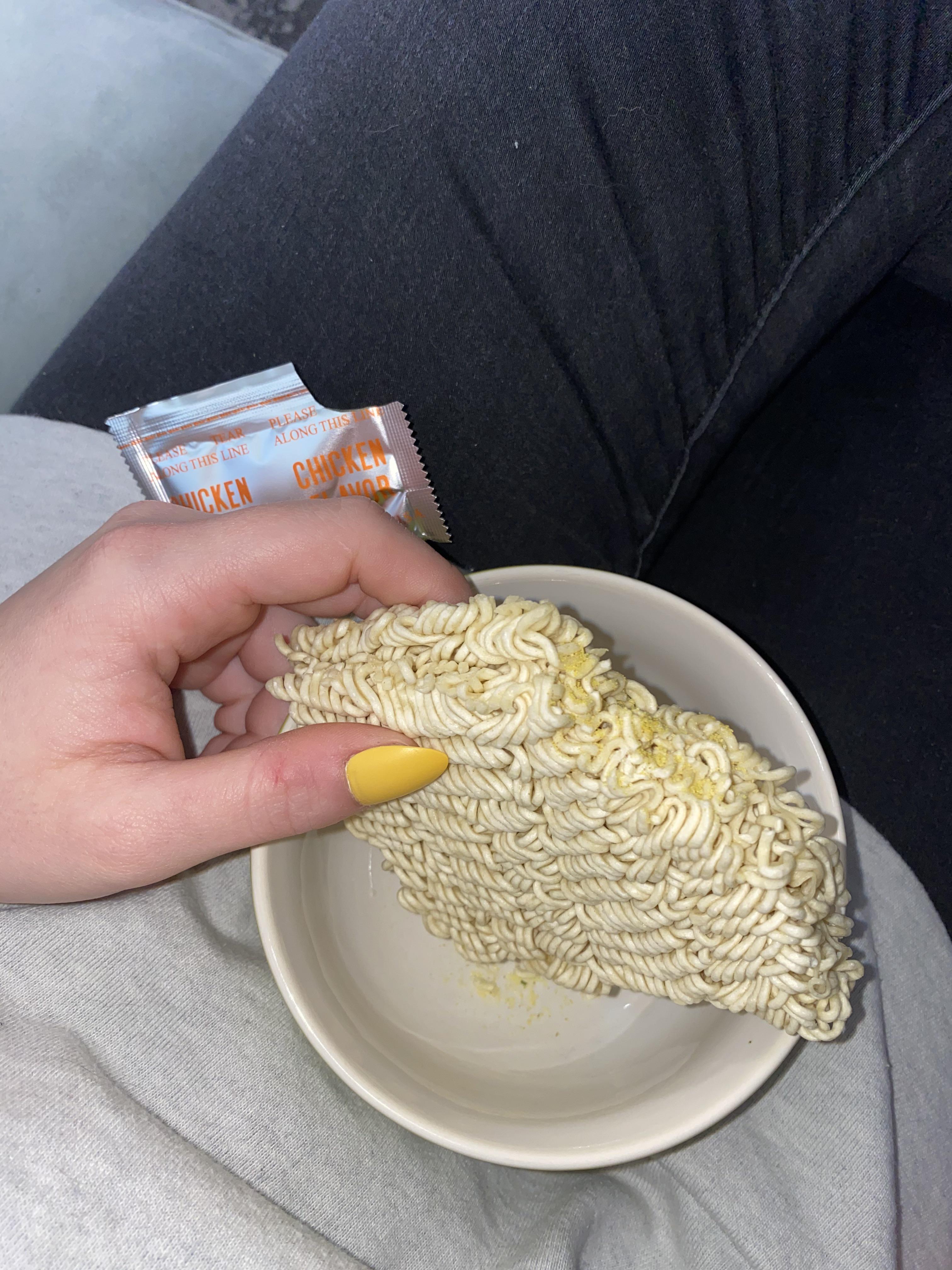 Dry ramen noodles with the seasoning sprinkled on r/depressionmeals