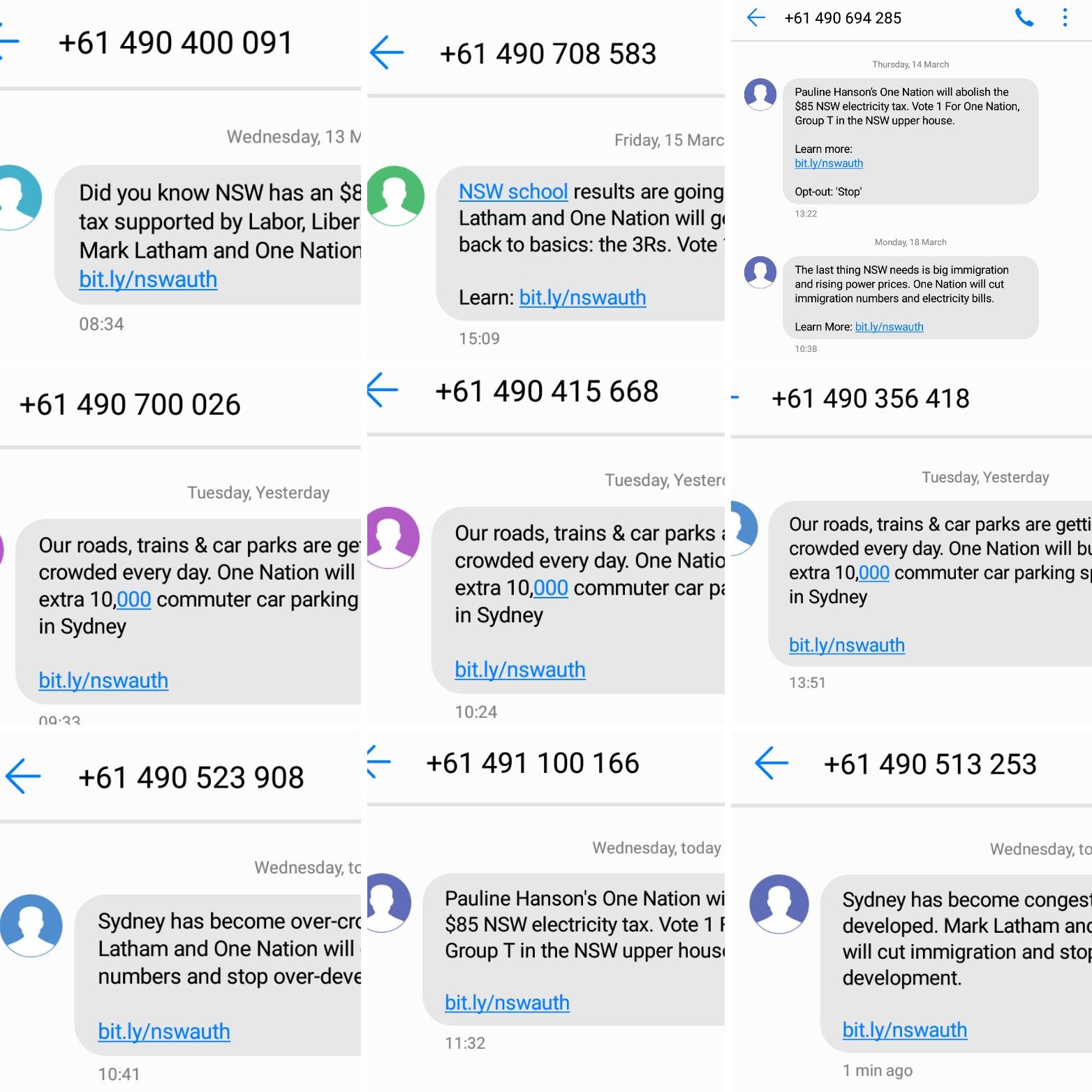 One Nation Unsolicited Texts [Not From NSW] AustralianPolitics