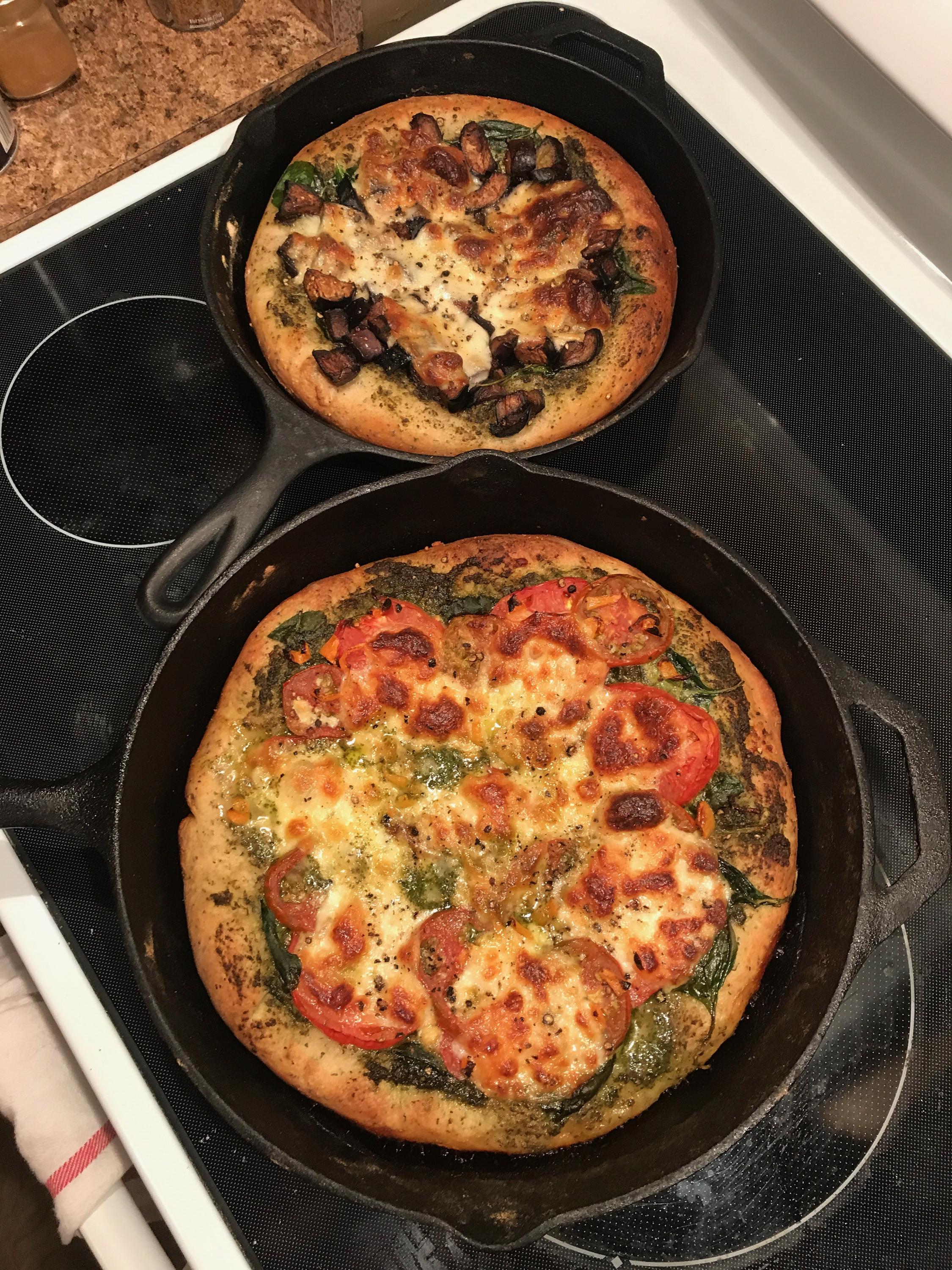 Pellet smoker cast iron pizzas [Homemade] r/food