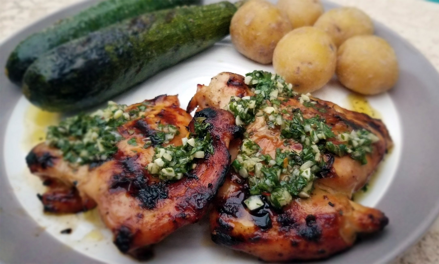 Wood grilled chicken thighs with my new favorite thing chimichurri! r/grilling