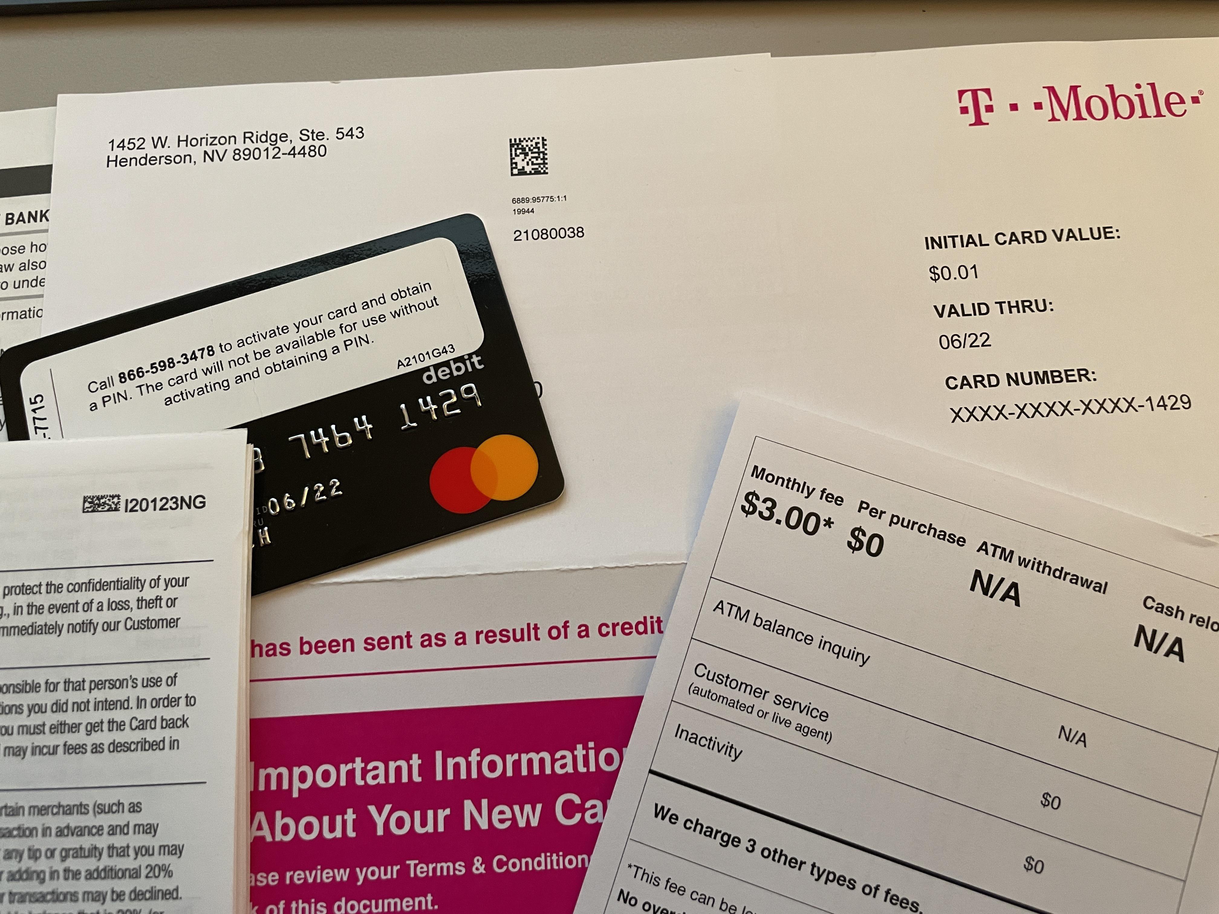 Canceled my cellular plan and TMobile sent me a debit card with 1 cent