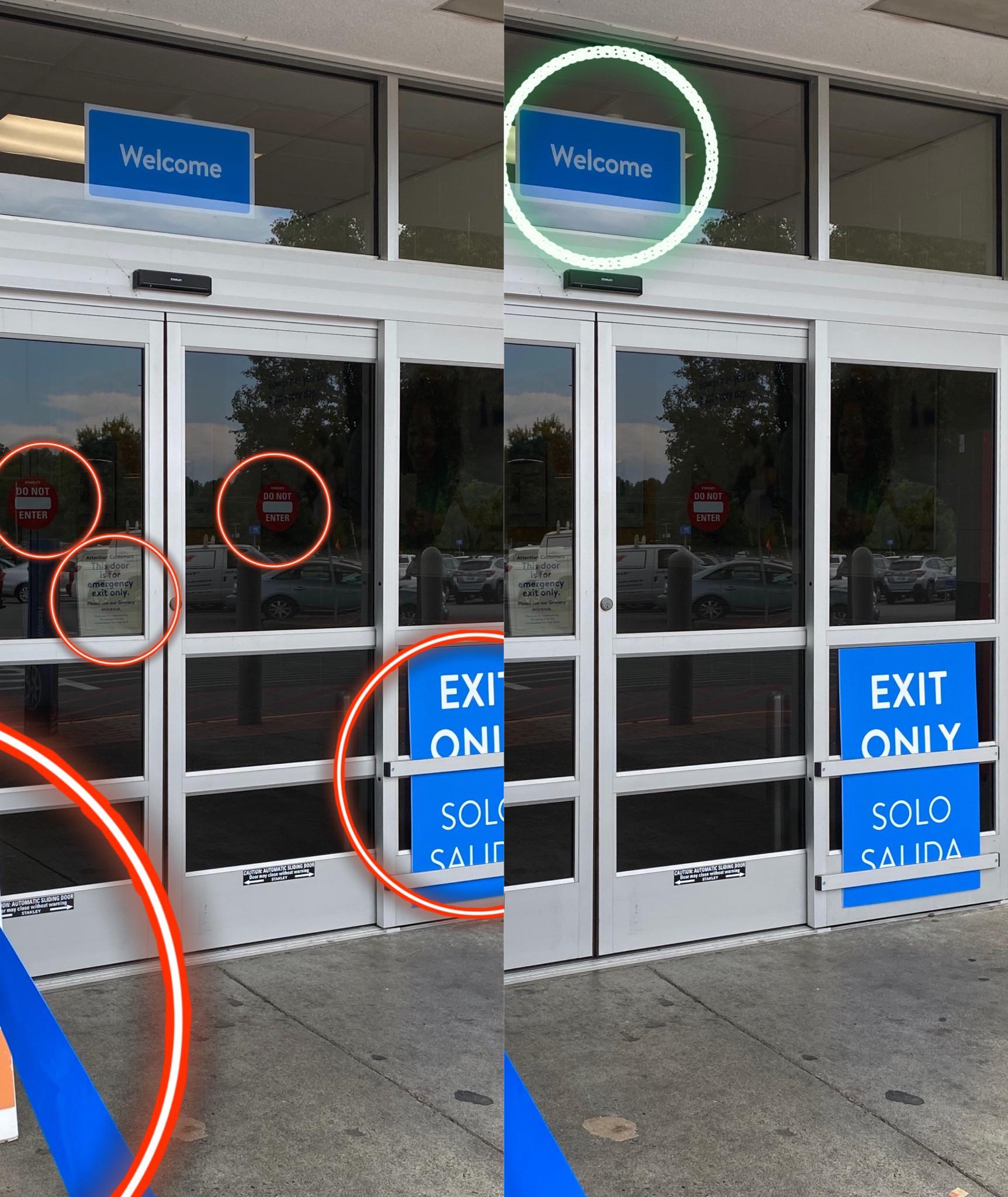 What normal people see on the exit door, vs what customers see on the