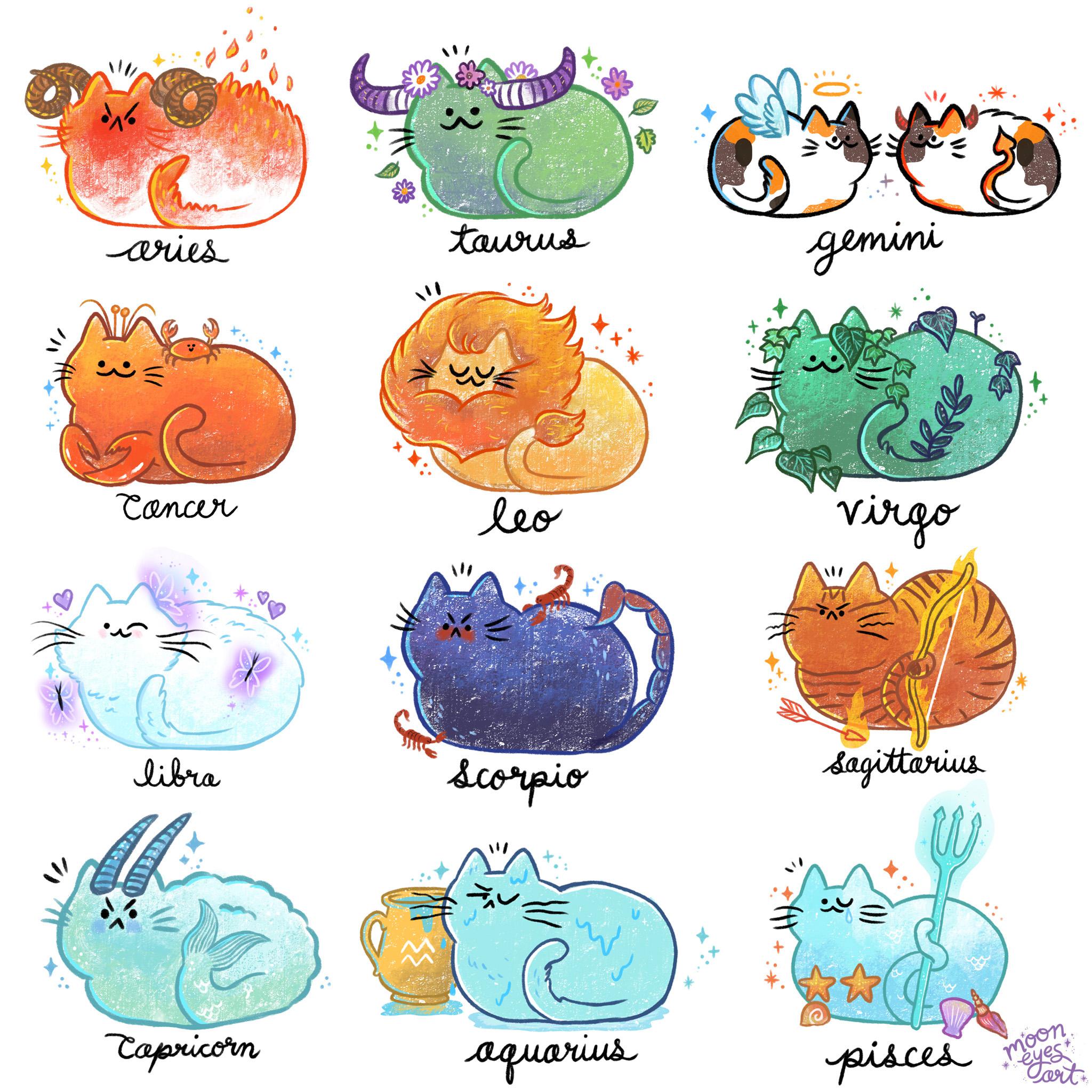 The full Cat Loaf Zodiac! Here are the last 6 signs altogether with the