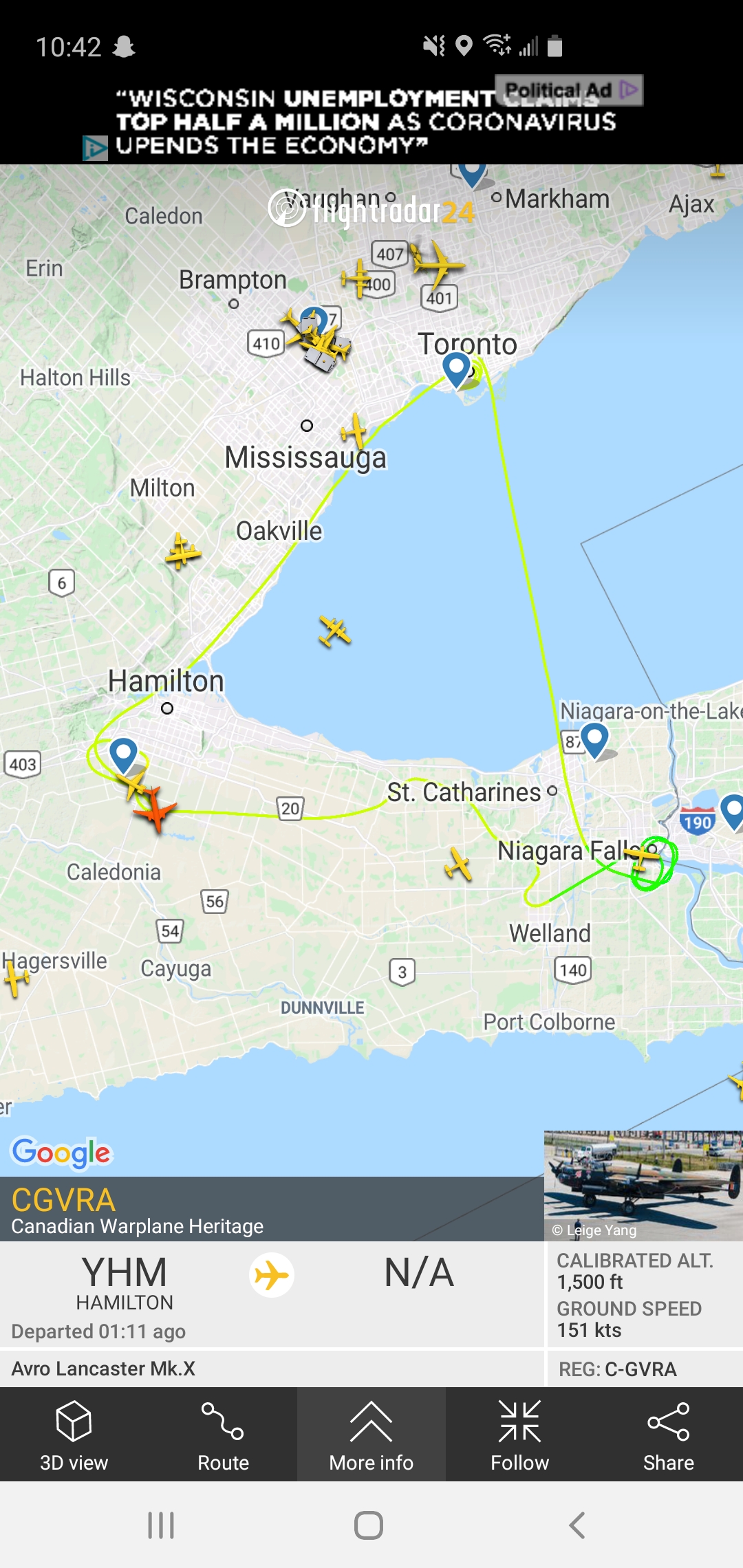 Lancaster out flying today. r/flightradar24