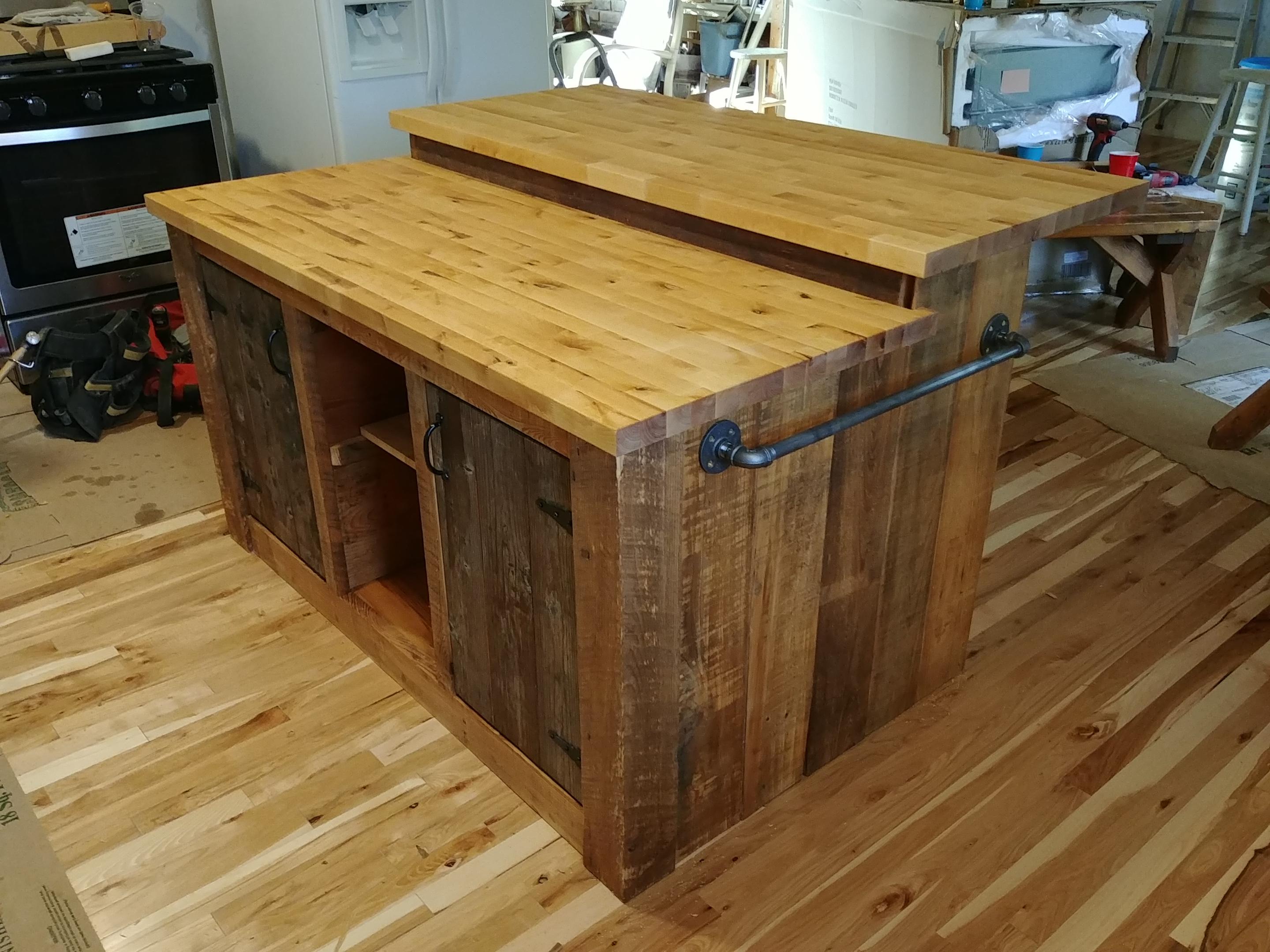 Kitchen island for my parents house. Old Iowa barn wood, scrap cedar