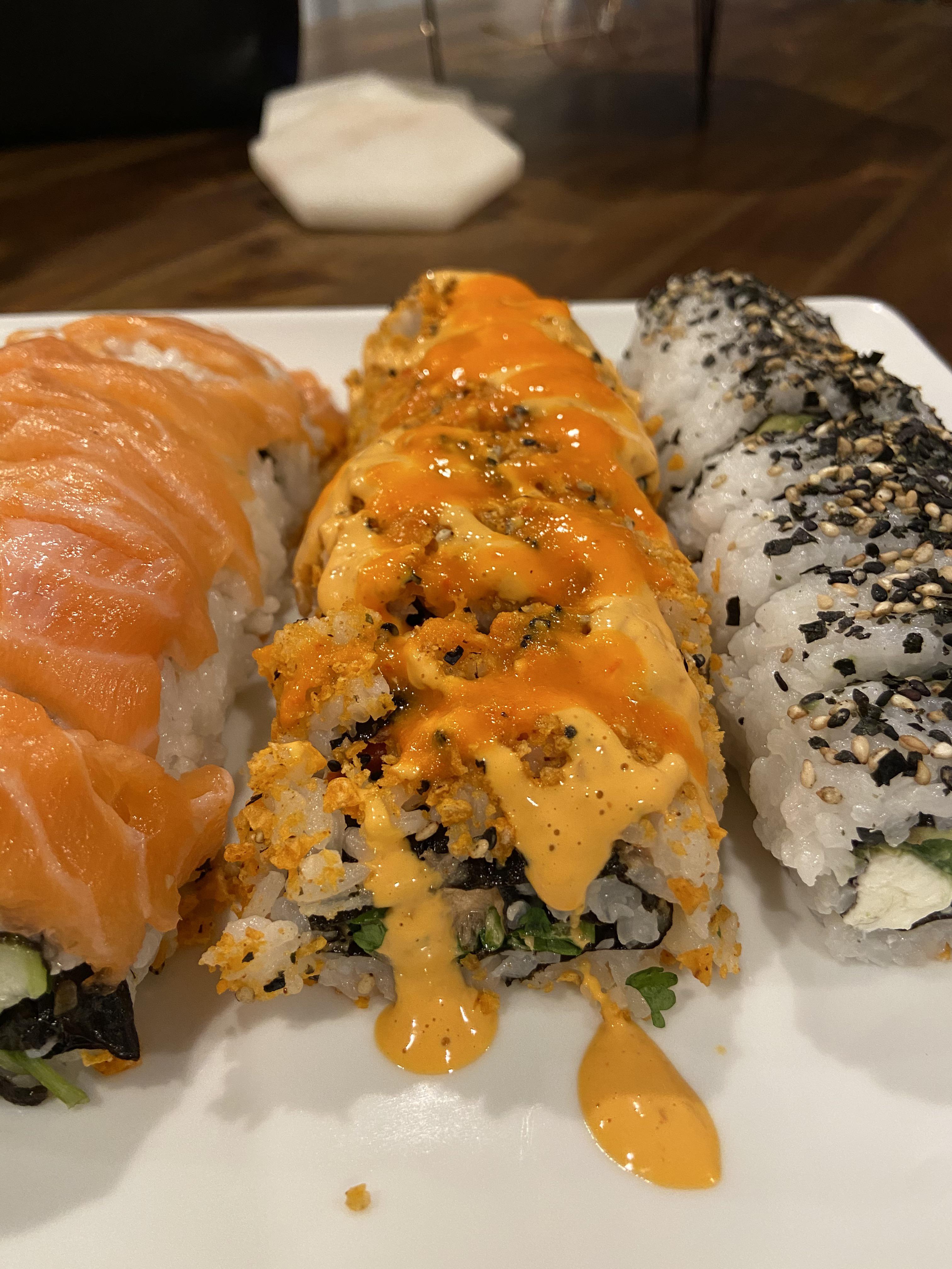 A spicy sushi experiment. Habanero spicy tuna with sriracha, topped