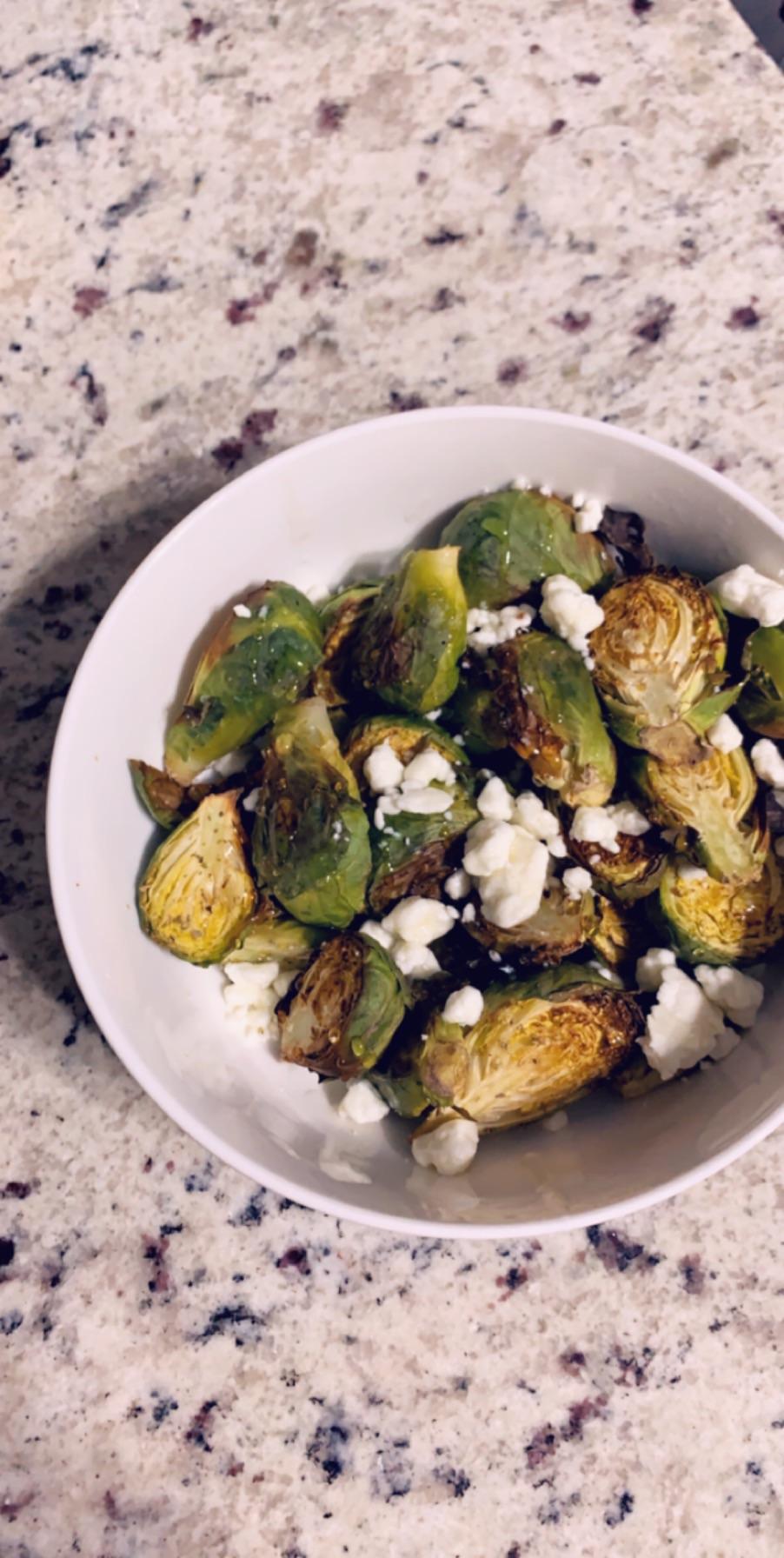 Another Brussel Sprout recipe! W goat cheese and honey 250 cals r