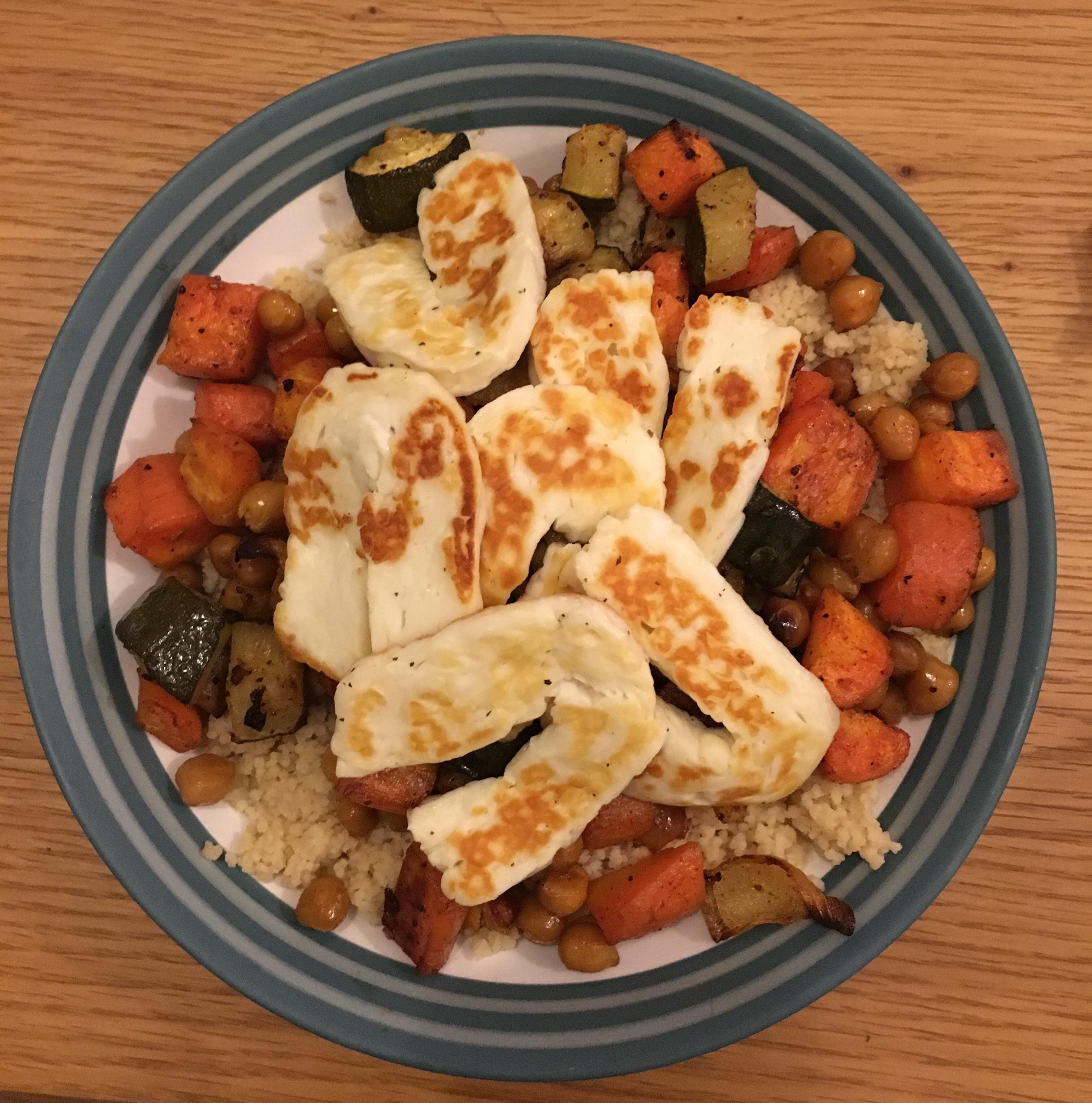 Cous cous with roasted veg and halloumi! r/vegetarian
