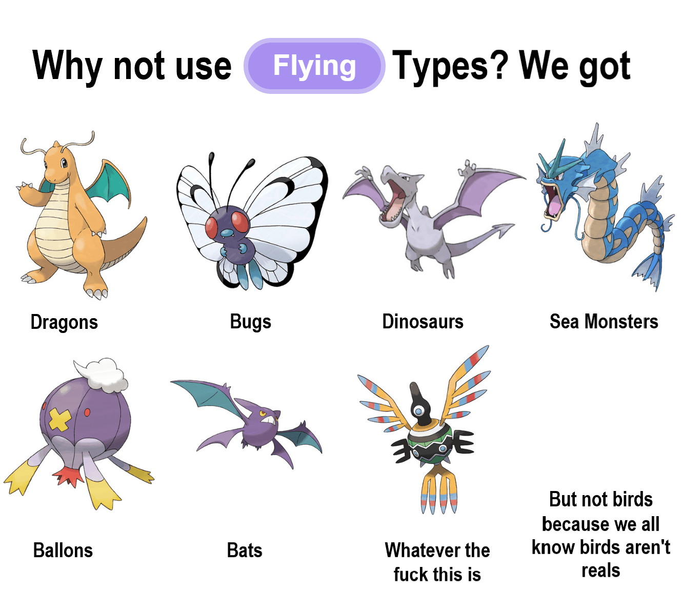 Show me 1 bird Pokemon. That's right. You CANT r/BirdsArentReal