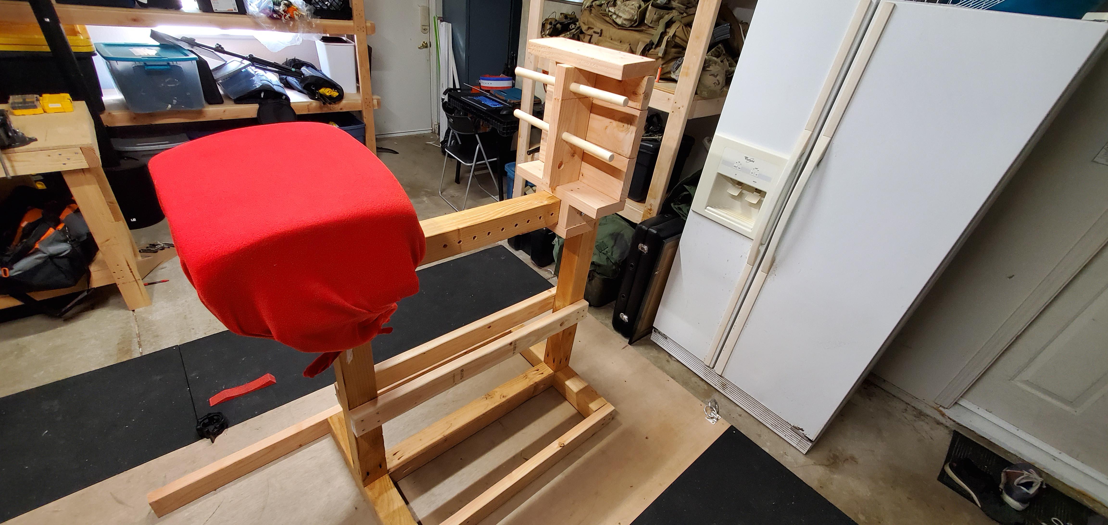 Built a wooden Glute Ham Developer (GHD) with adjustable footrest for