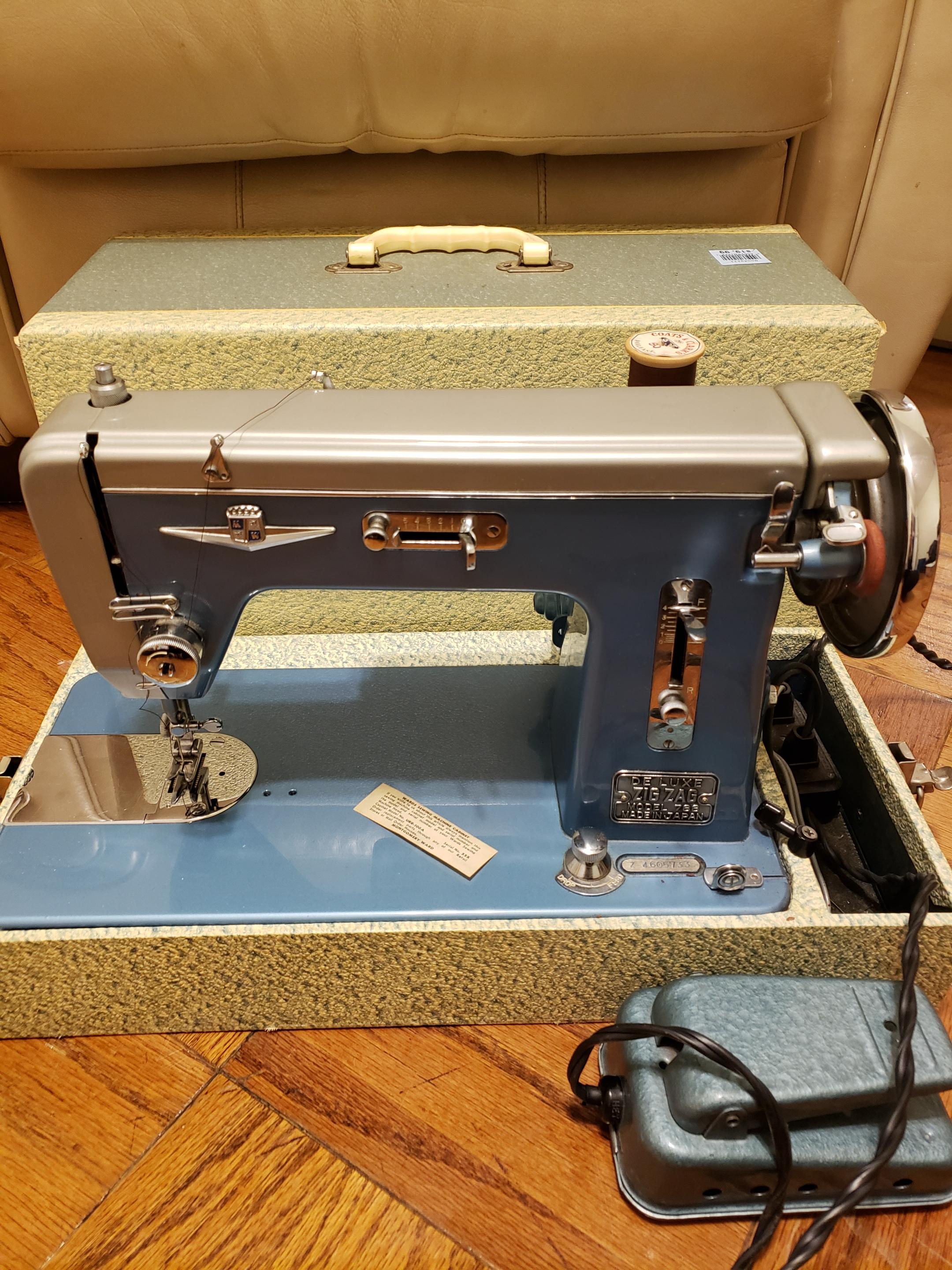 Got this beautiful blue 1950's(?) Montgomery Ward sewing machine today