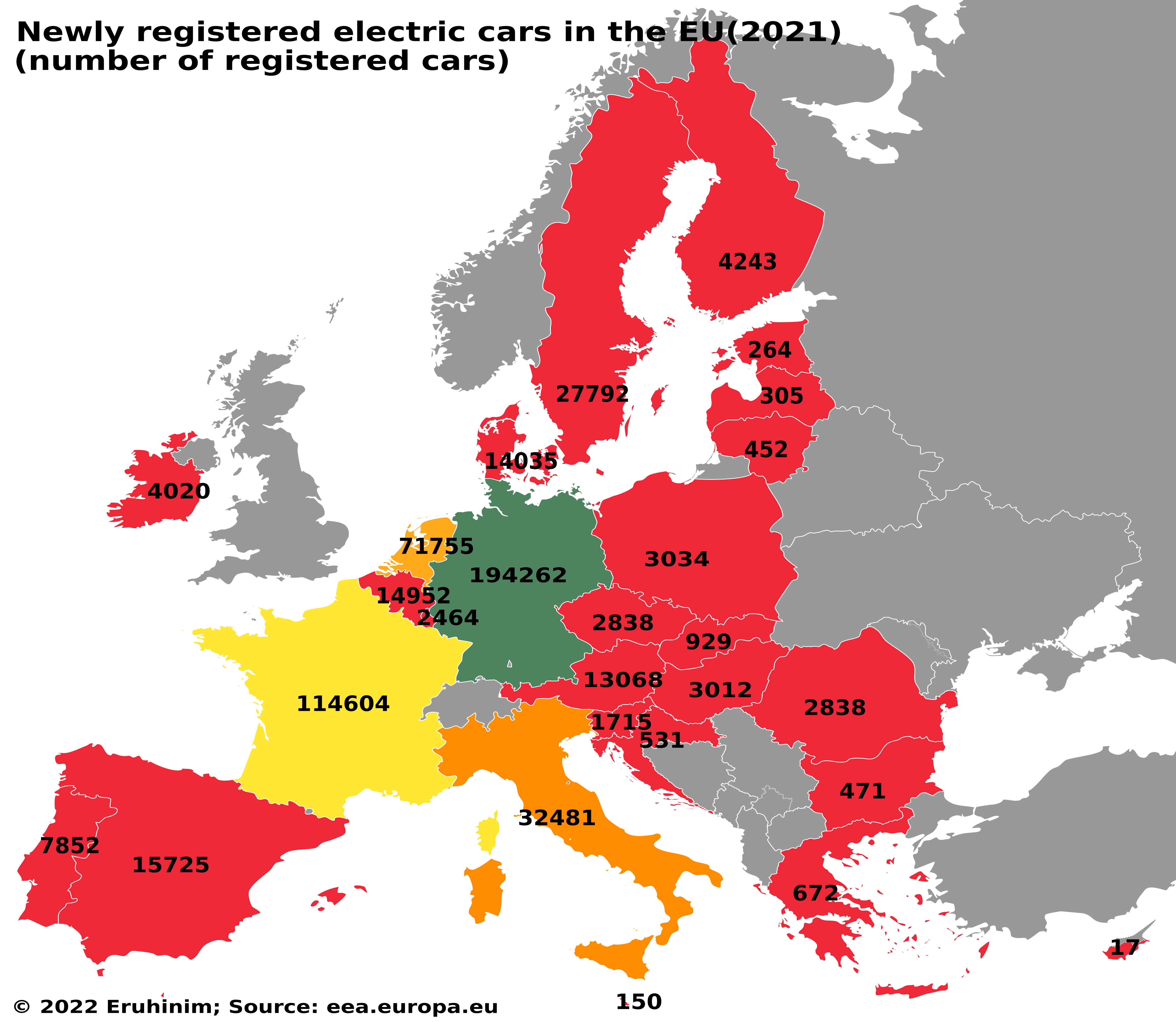 Newly registered electric cars in the EU(2021) europeanunion
