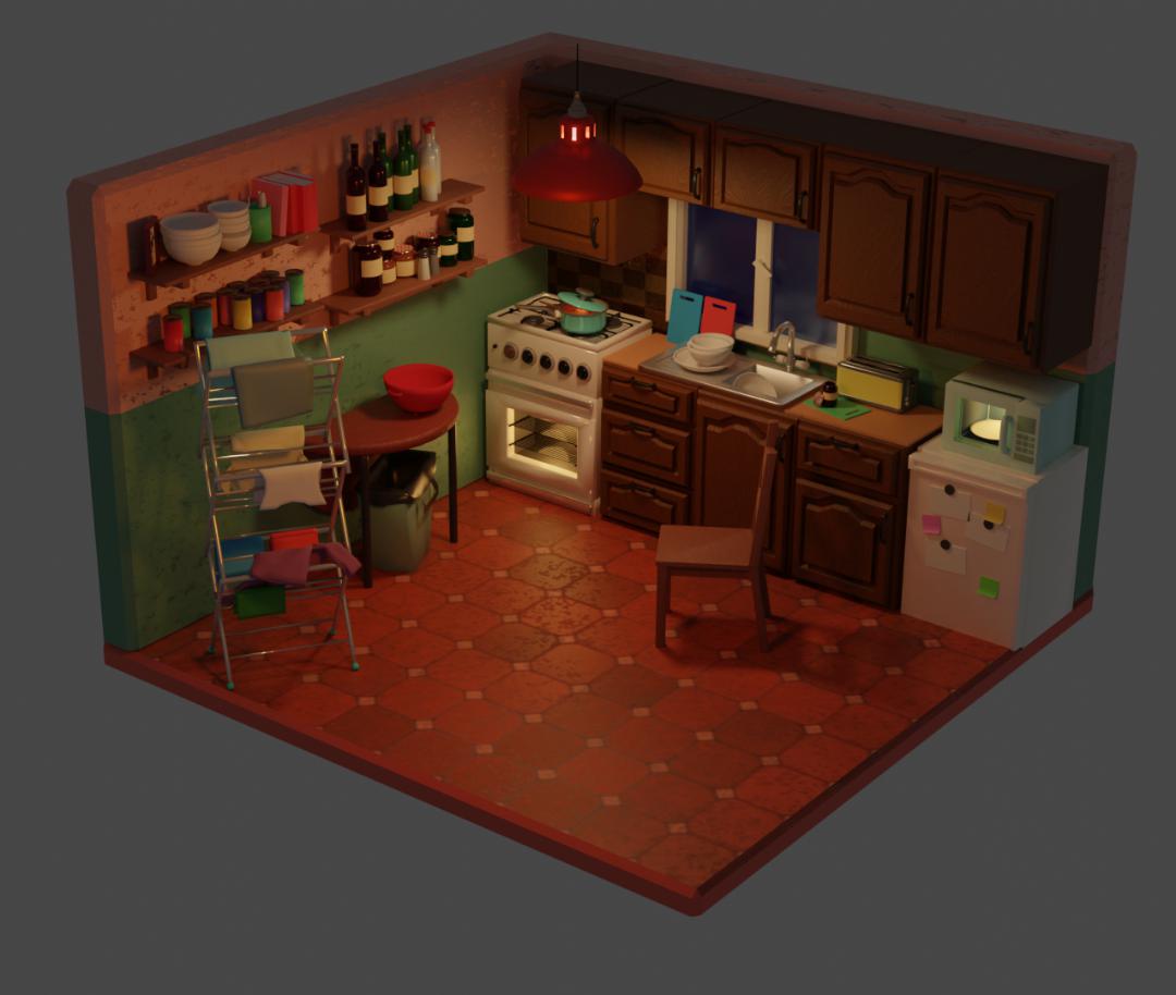 Here's the finished kitchen scene! r/blender