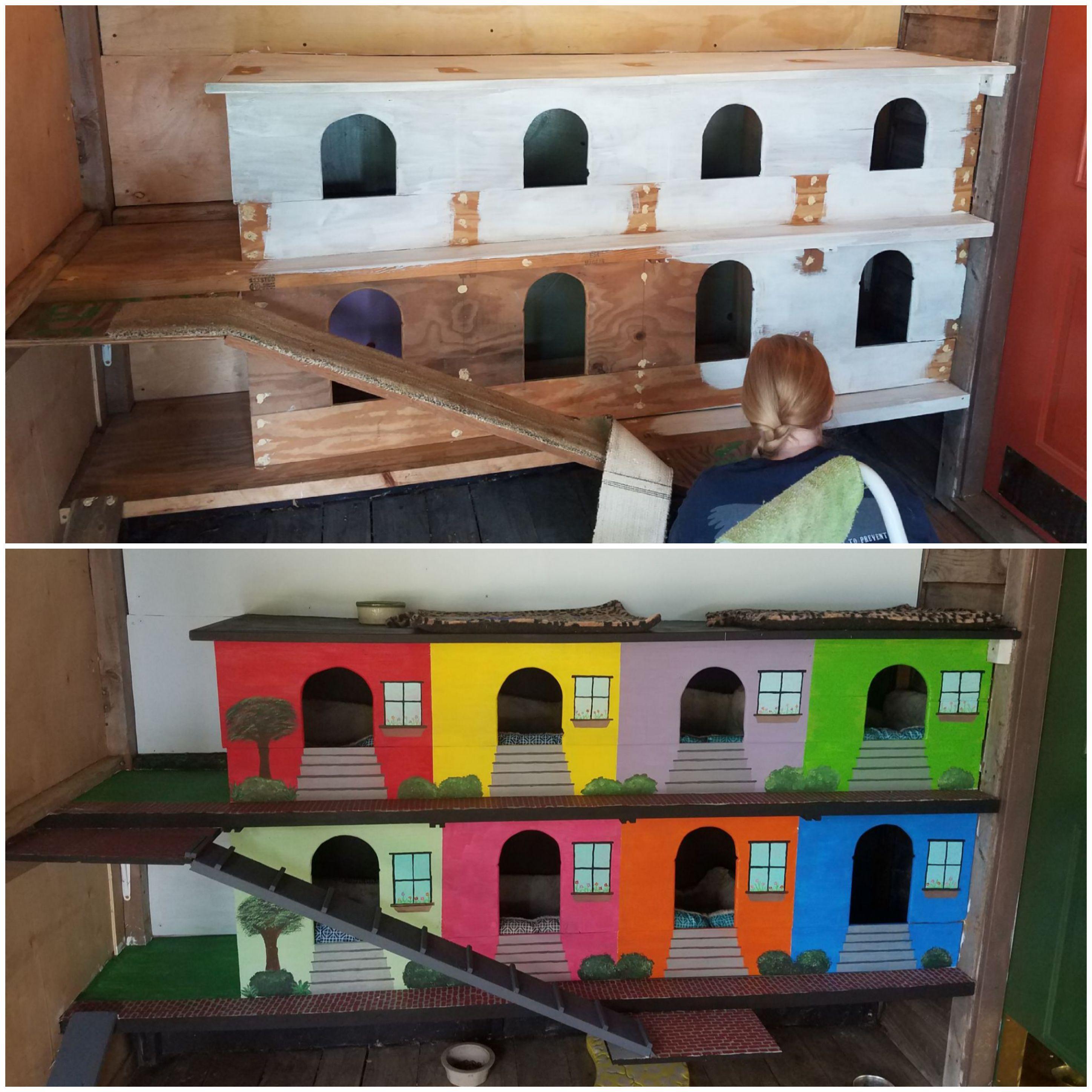 My grandparents asked me to paint their outdoor cat houses, so this is what I came up with! r/pics