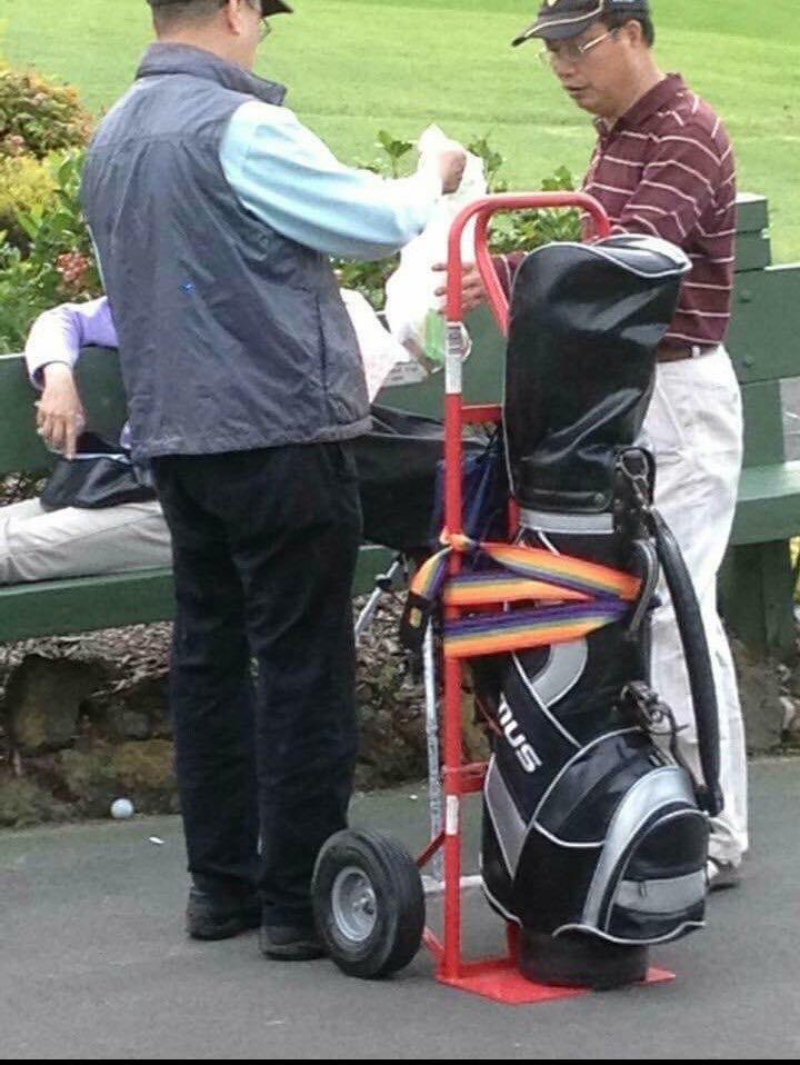 Golf on a budget pro tip Baby stroller organizer also works for push