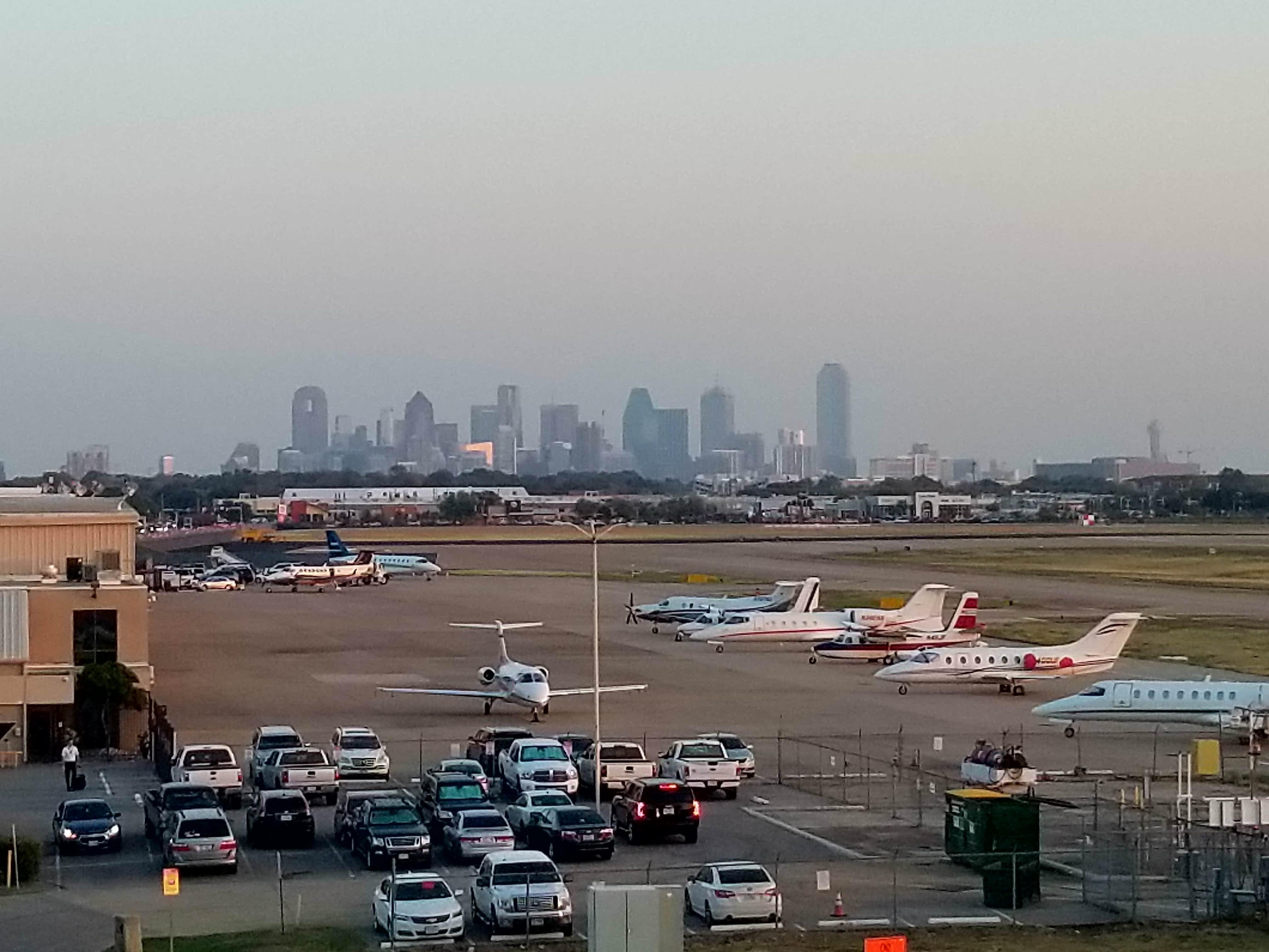 My view of downtown Dallas from the 4th level parking deck of Love