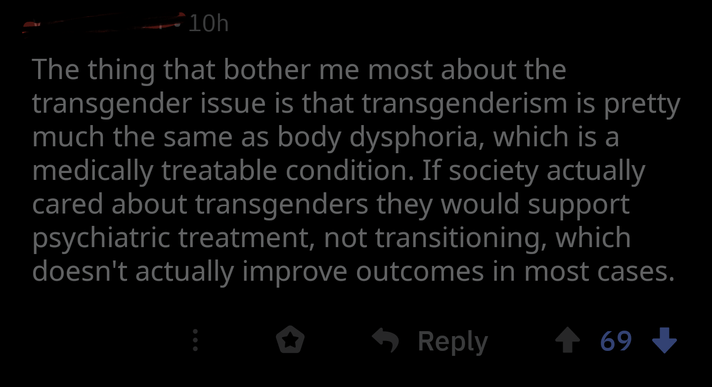 Dude thinks gender dysphoria and body dysphoria are same thing... later