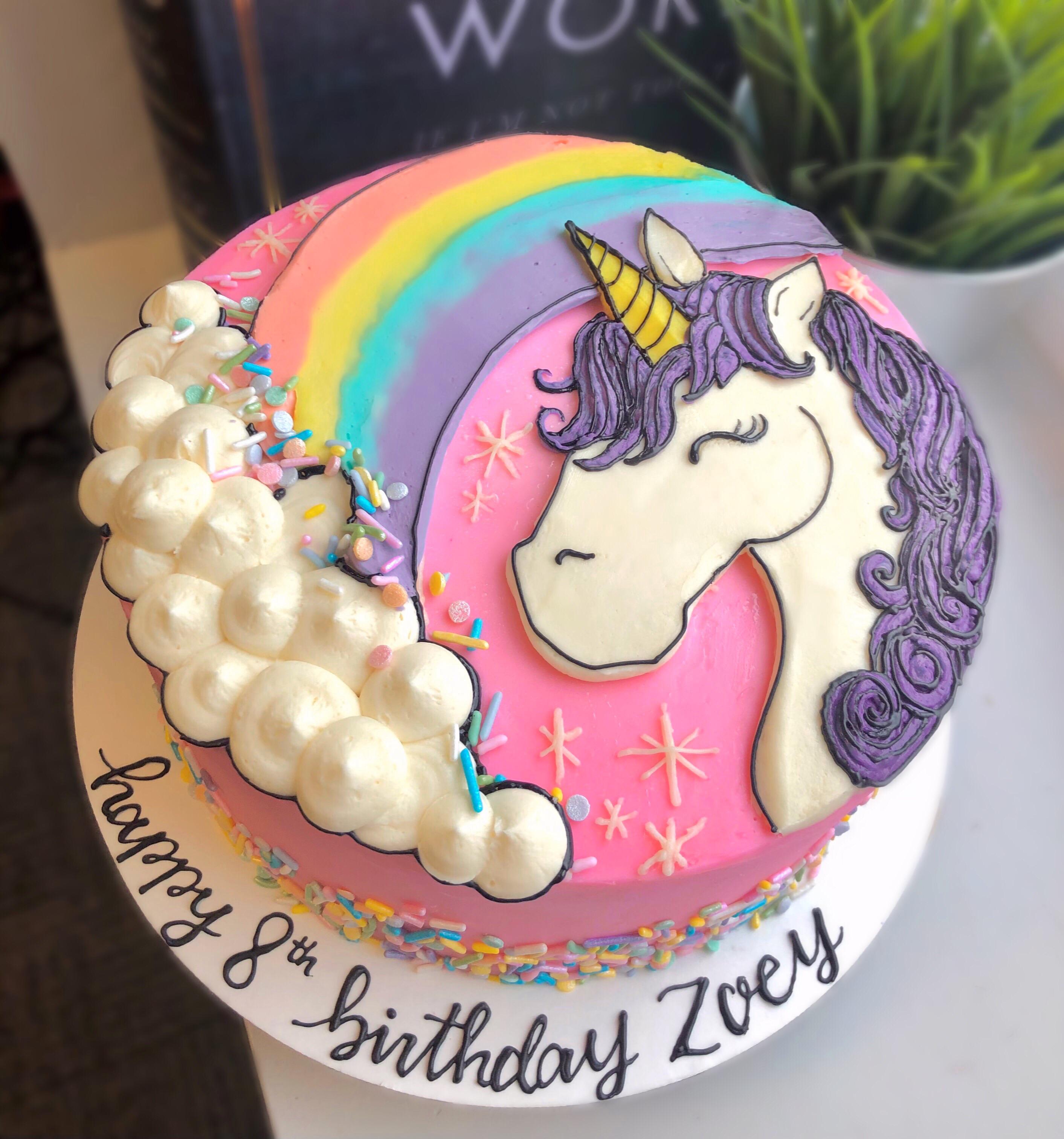 I had a request for a rainbow unicorn cake but with no fondant! 🦄 r