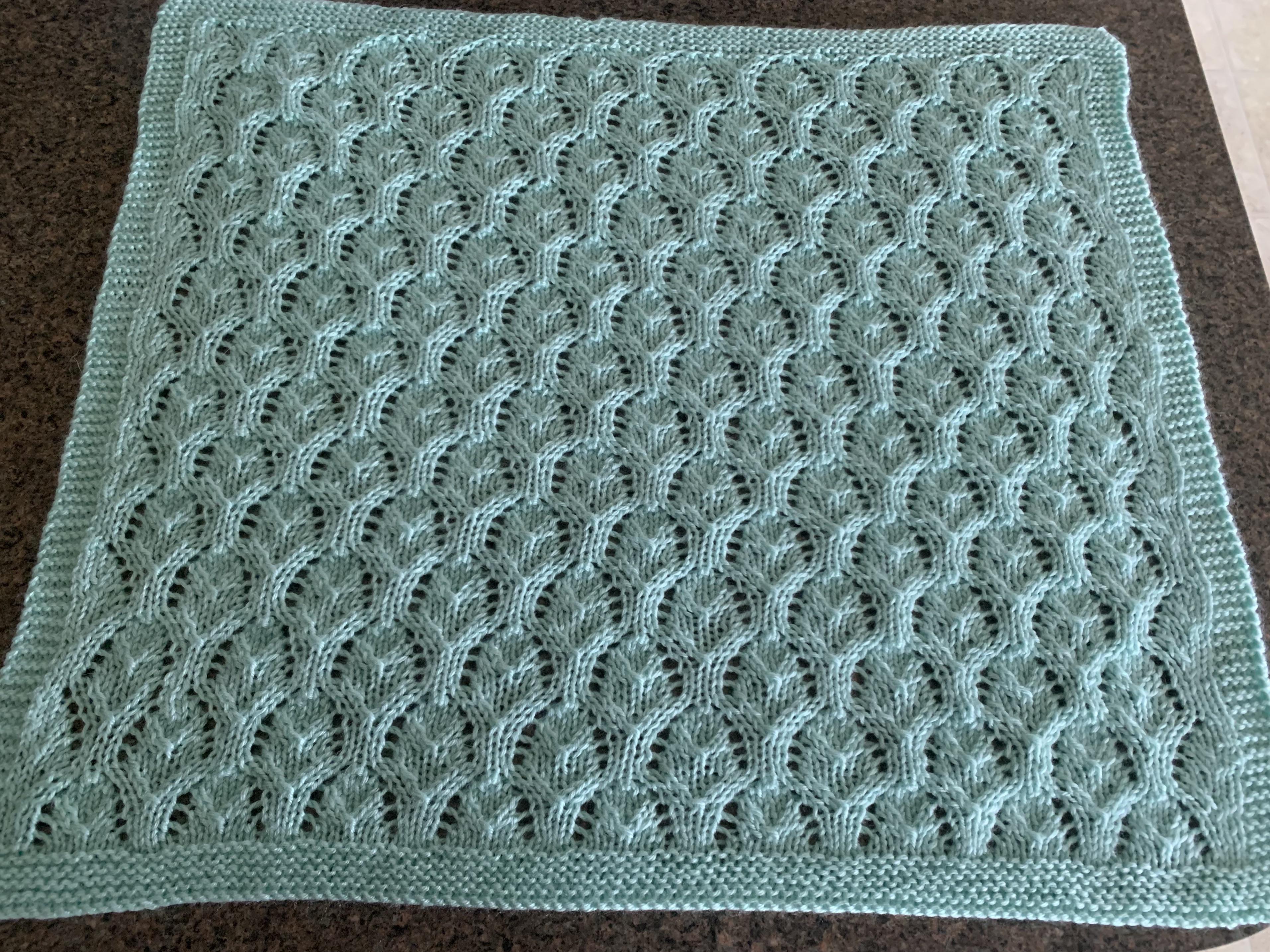 Lacy mint green baby blanket complete! r/knitting