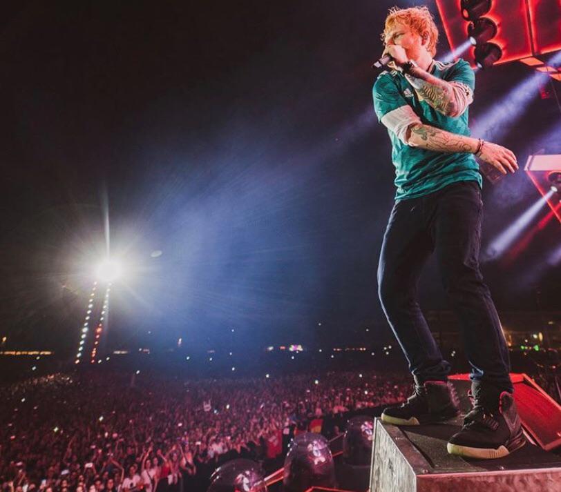 Ed Sheeran in powerful Air Yeezys at his show to 100,000 last night 