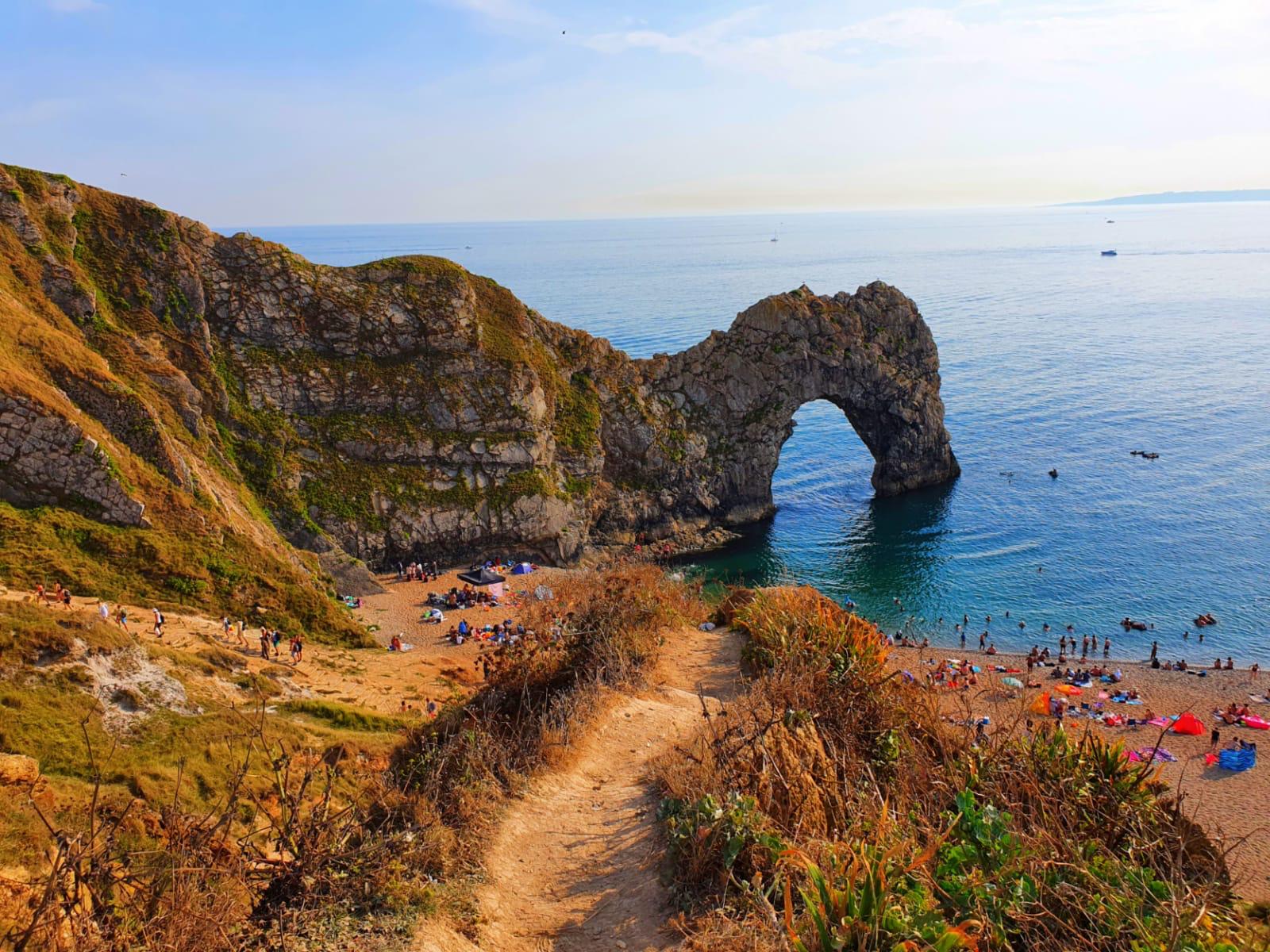 Durdle Door Beach, Dorset UK. A naturally formed limestone arch