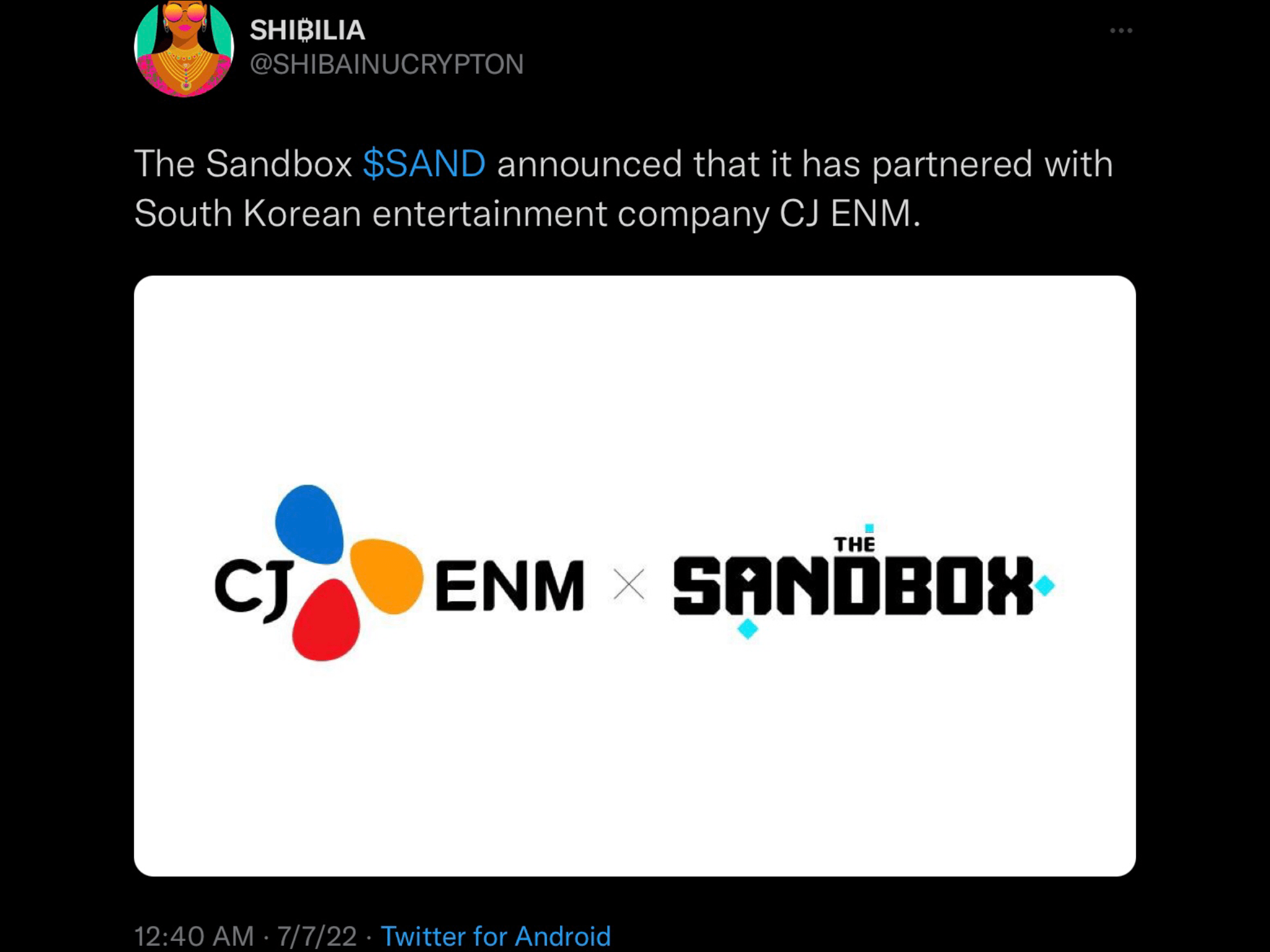 (07/07/2022).. The Sandbox SAND announced that it has partnered with