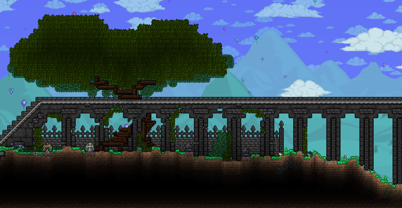 [CC] Small Graveyard with slightly ruined Minecartviaduct. r/Terraria