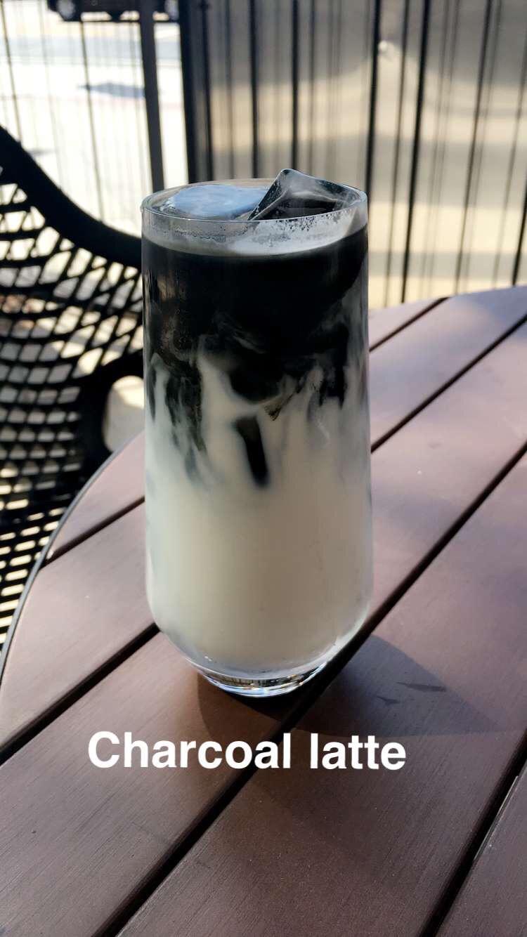 [I ate] charcoal latte with almond milk r/food