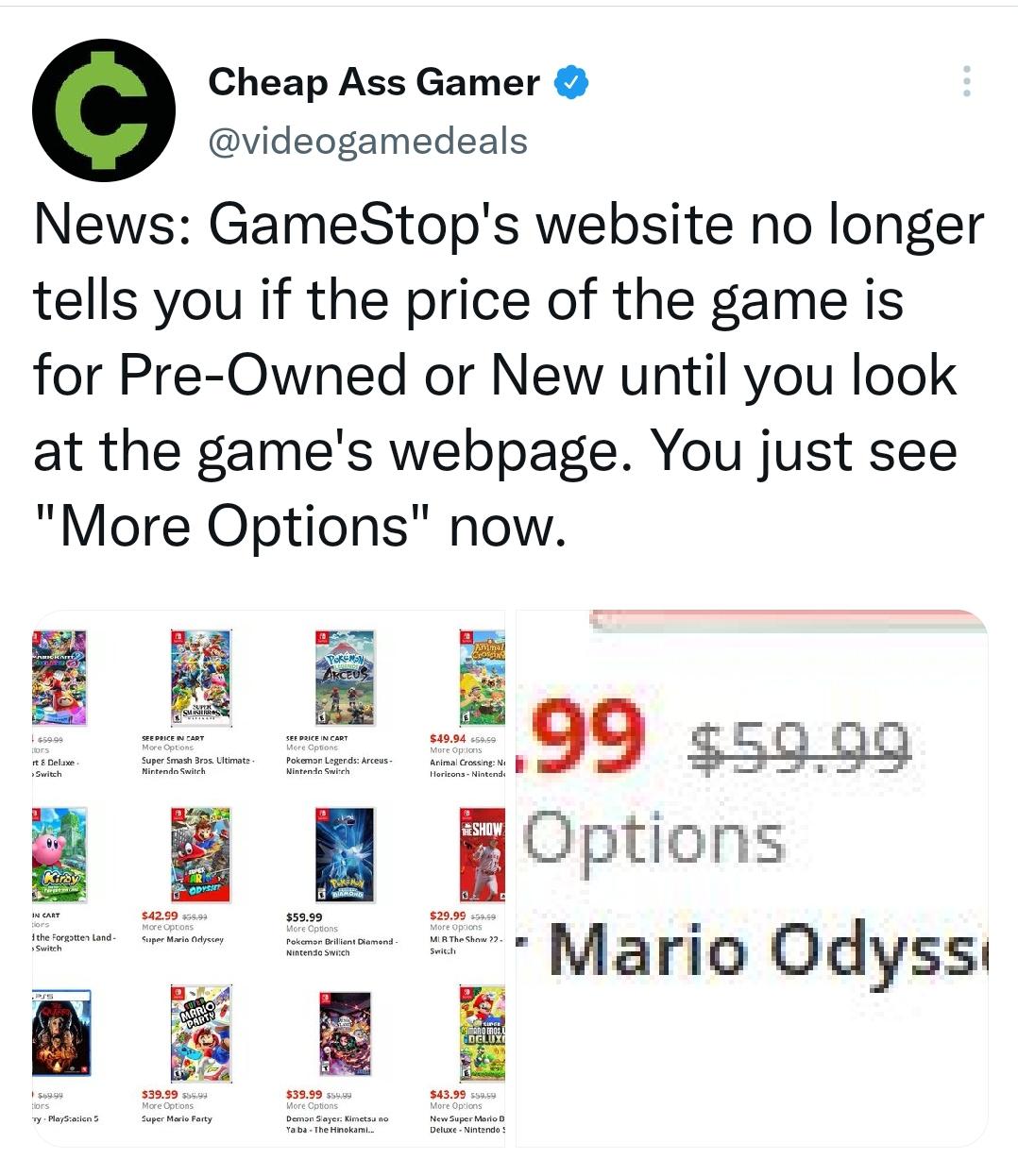Video game deals GameStop's website no longer tells you if the price