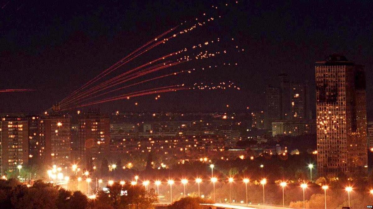 Antiaircraft fire over Belgrade, capital of Yugoslavia, spring 1999