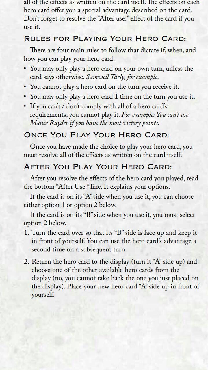 Hero Card rule question for Game of Thrones Catan can you trade in