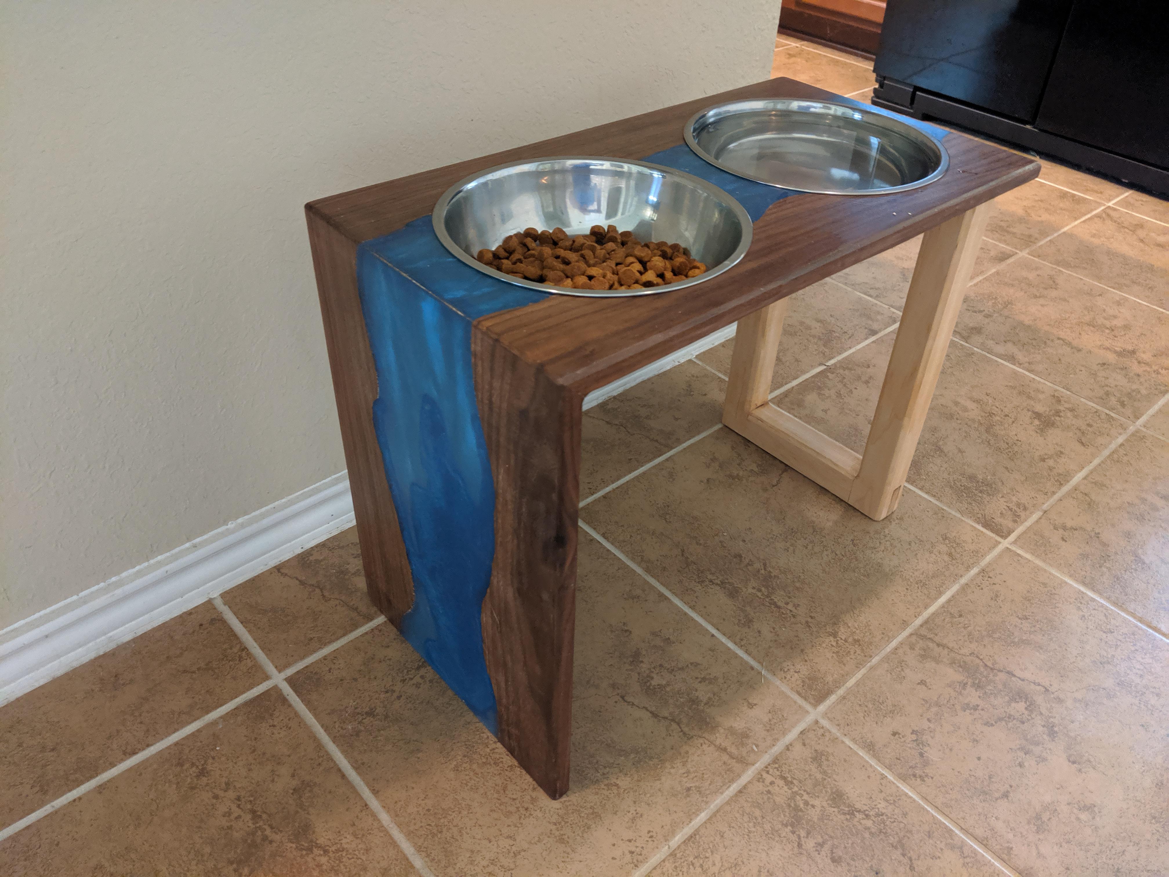 Epoxy river dog bowl stand r/woodworking