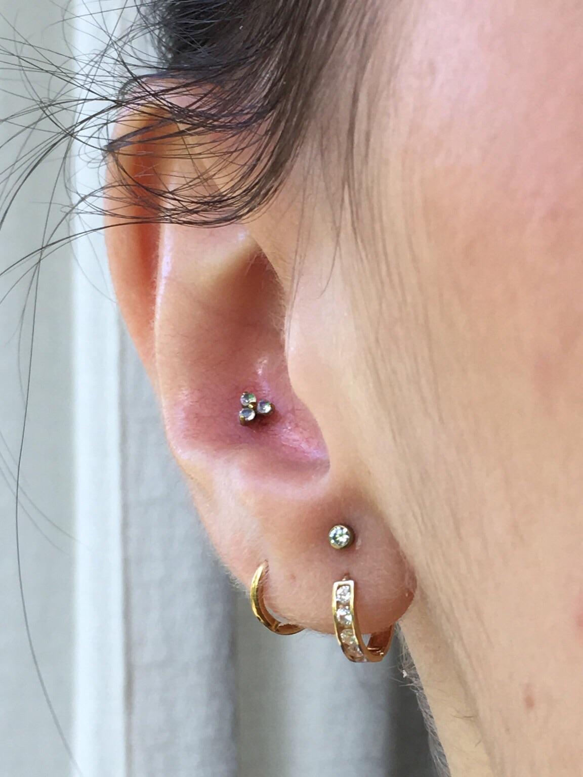 My favourite piercing vertically stacked lobes, plus a newish conch