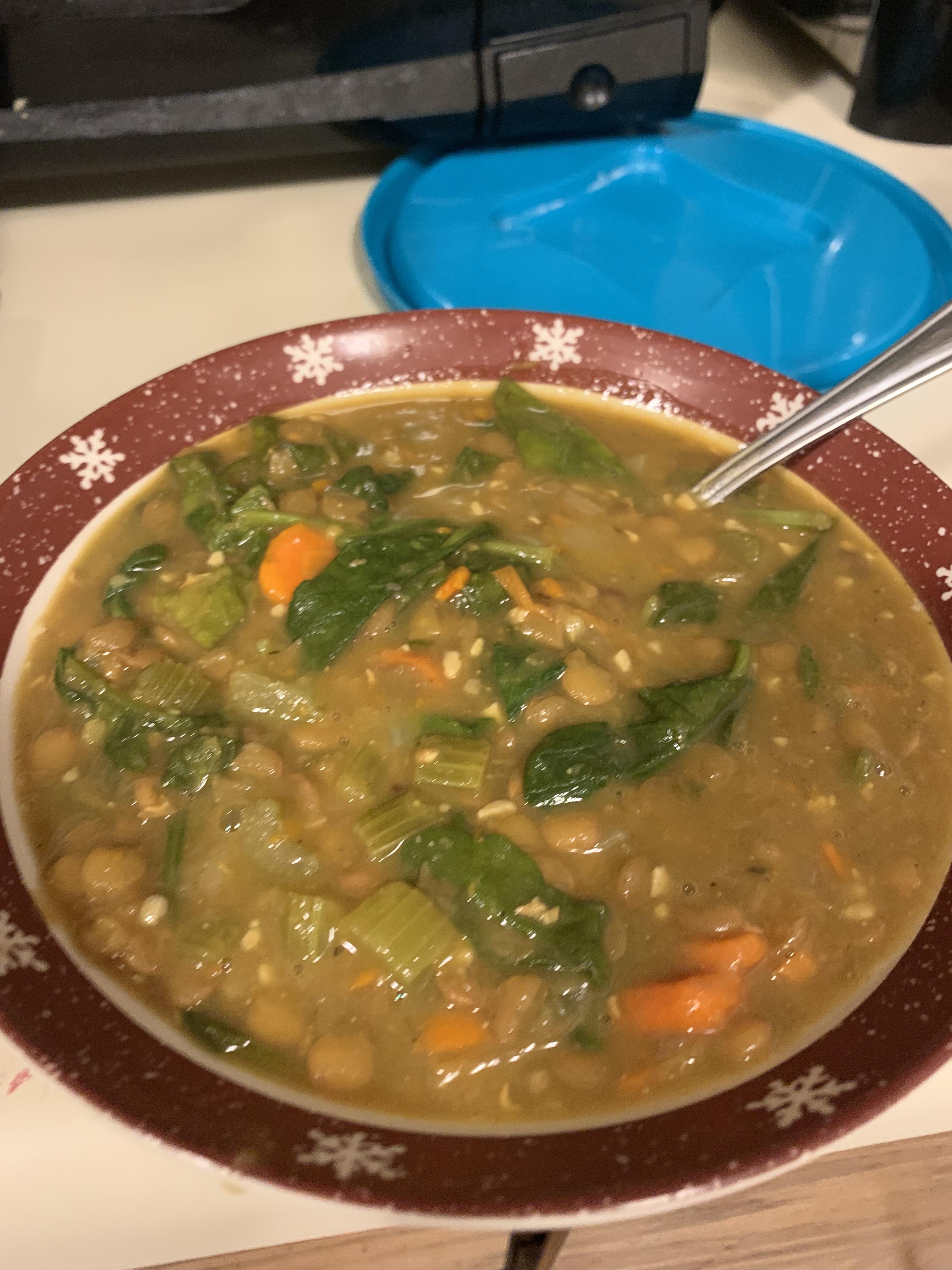 Huge serving of lentil soup for 150 calories! Recipe linked in comments
