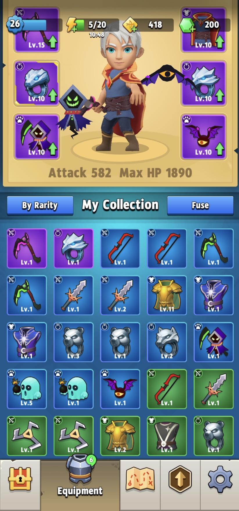 Gear so far, all stage packs 14 bought, 3 days in r/Archero