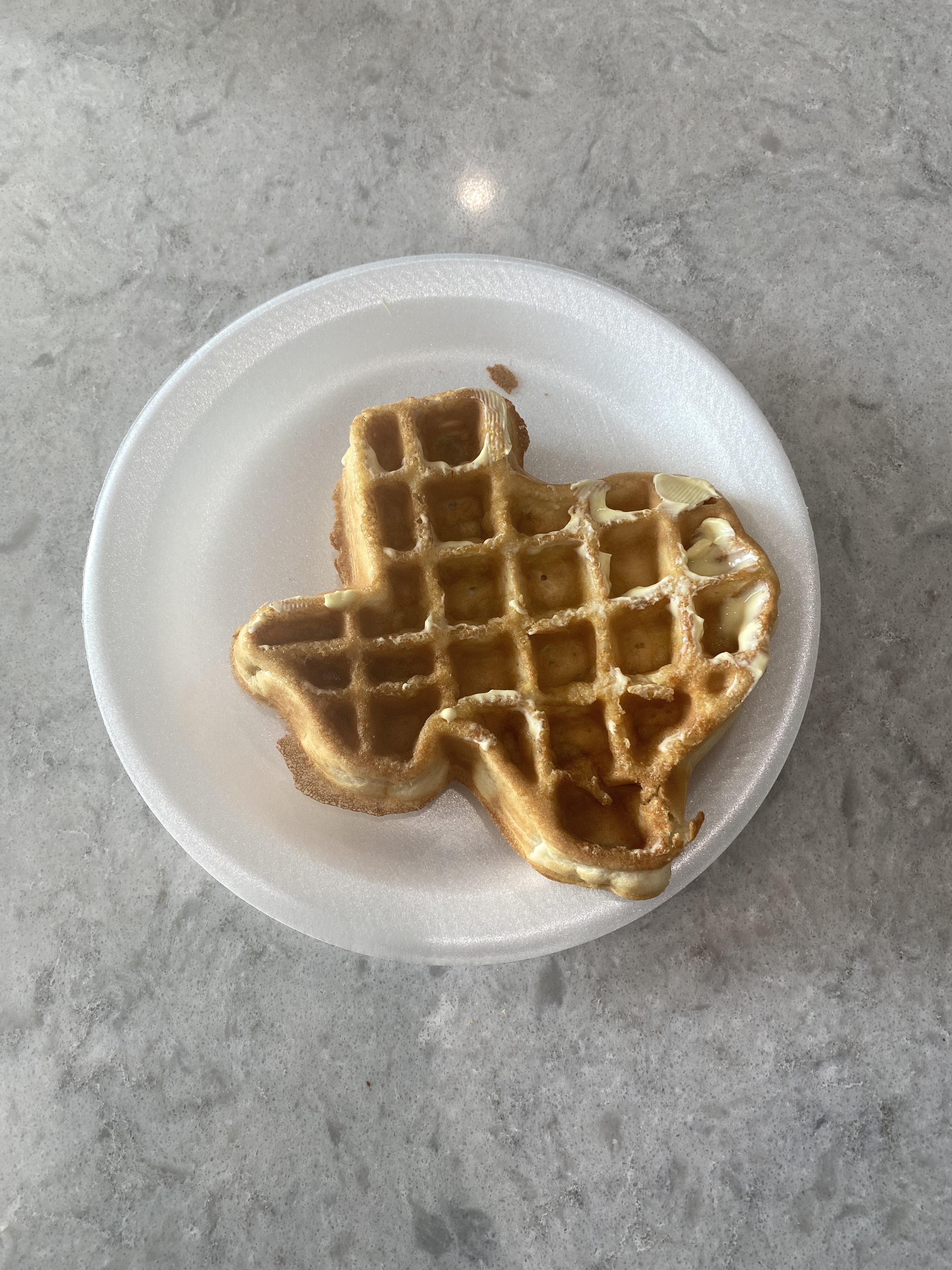 I’m staying at a hotel in Texas that has Texas shaped waffles for