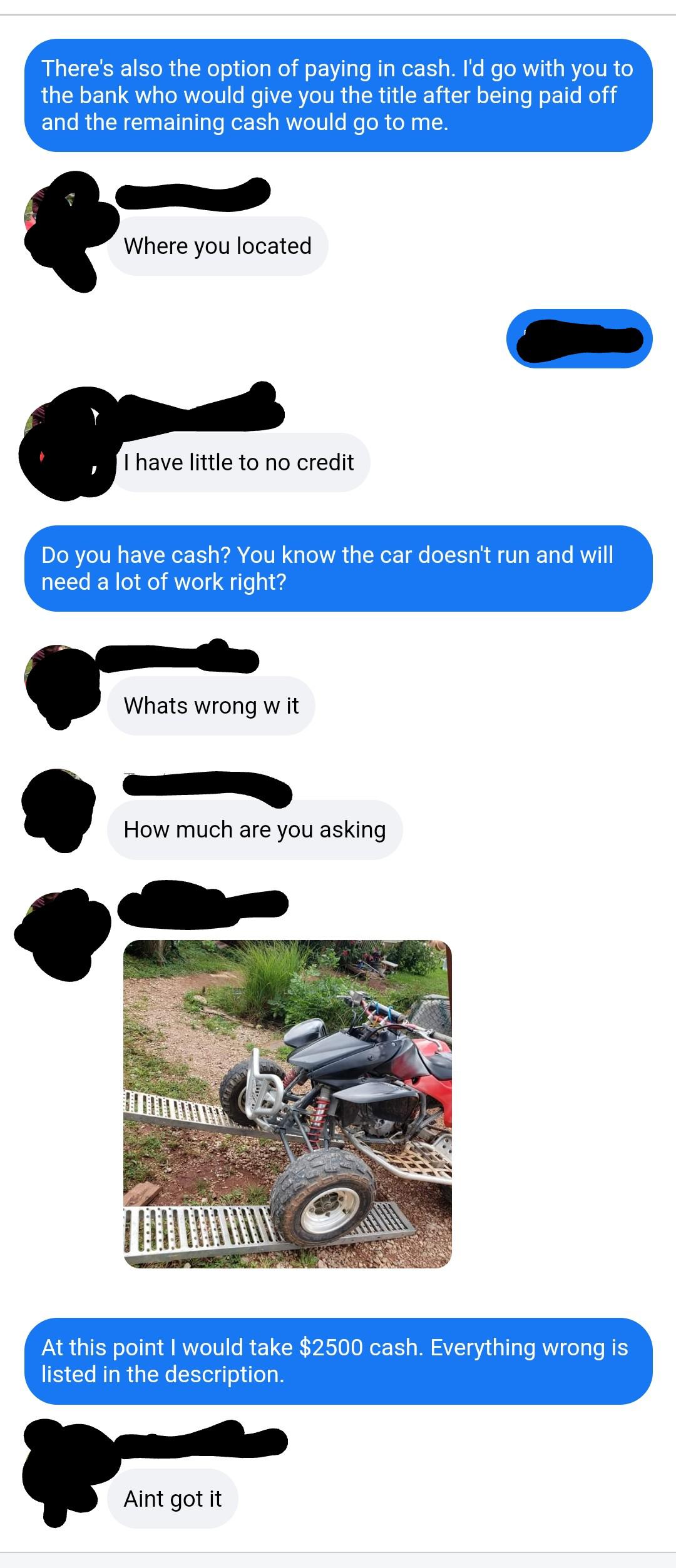I'm trying to sell a car on Facebook and someone messaged me just to