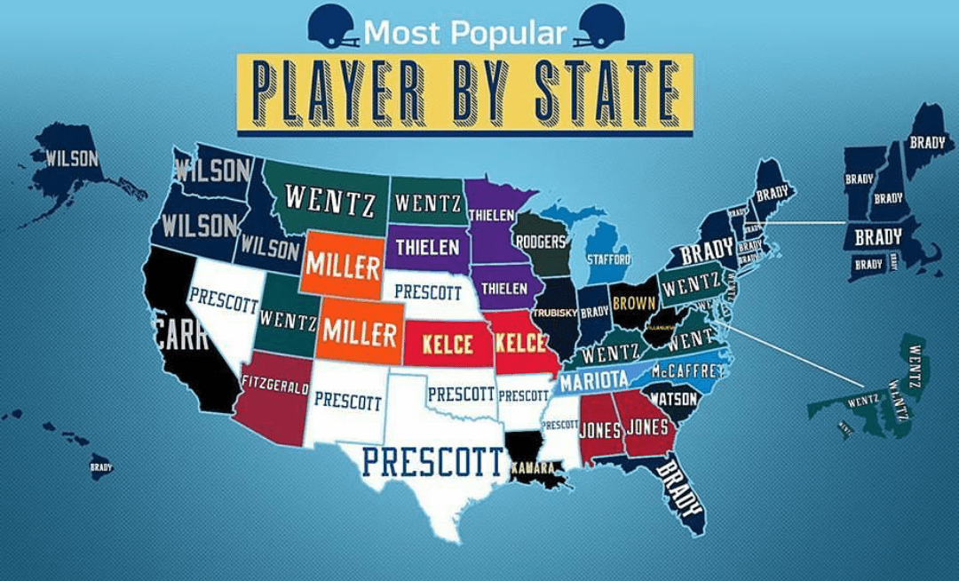 Top selling NFL jerseys in each U.S. state between September 1st and