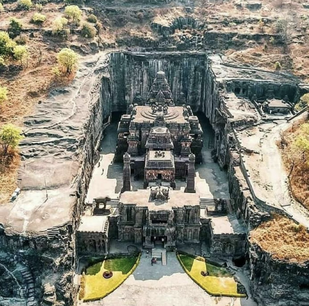 Temple carved out of a mountain made up of granite rock. (Kailash