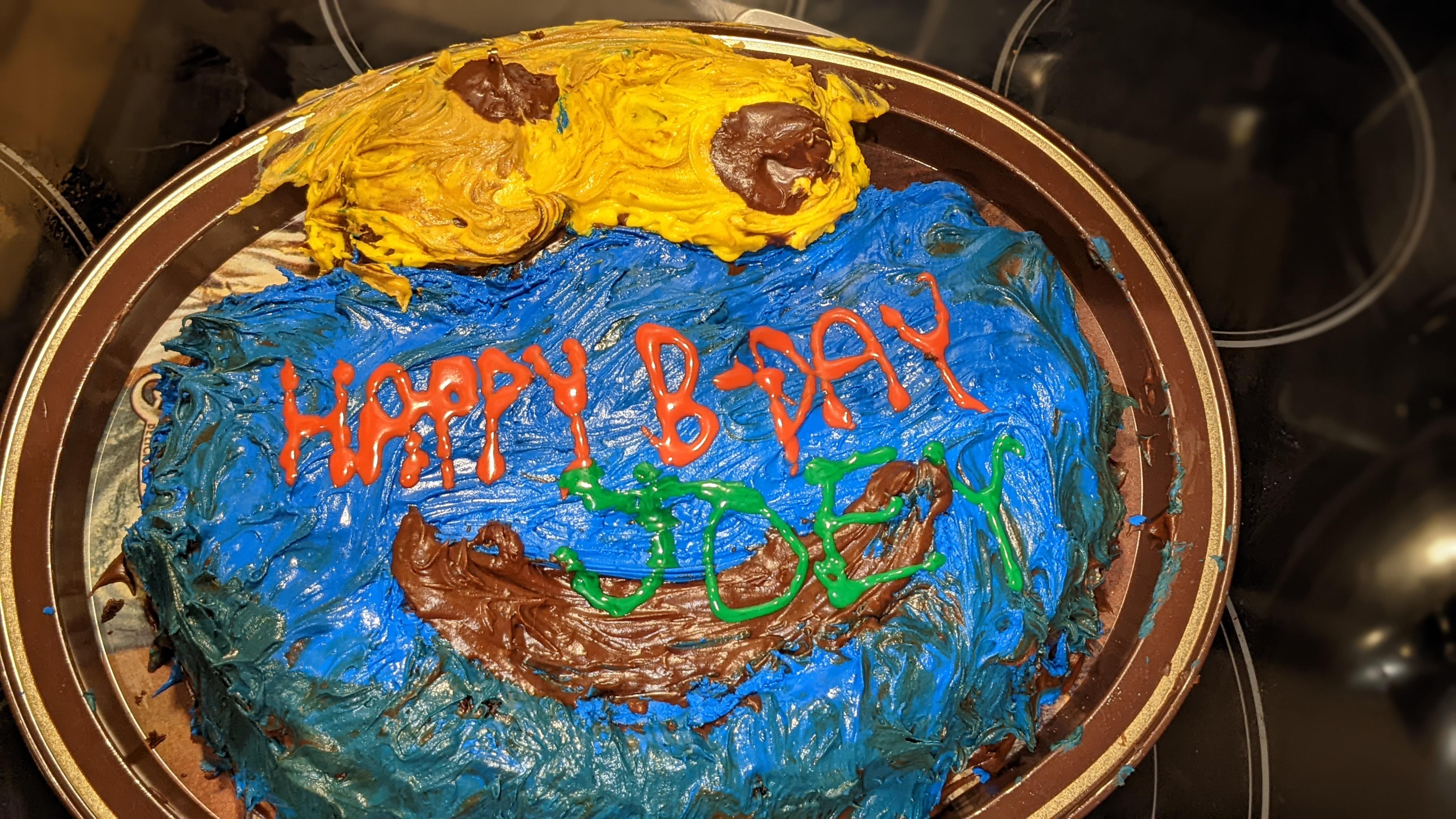 My dad's birthday cake to me. He made cookie *monster*. I love it