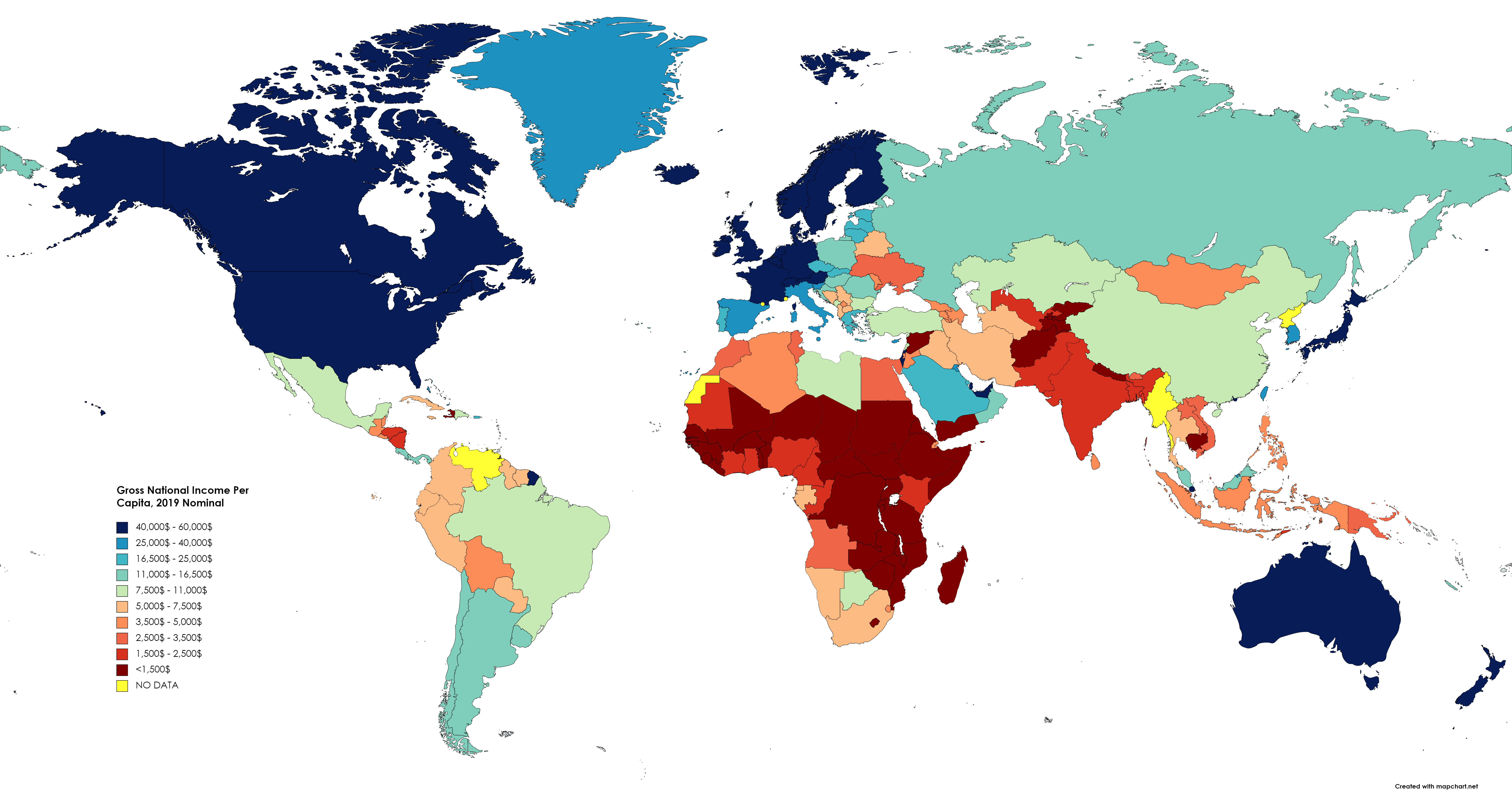 Gross National Per Capita 2019 r/MapPorn