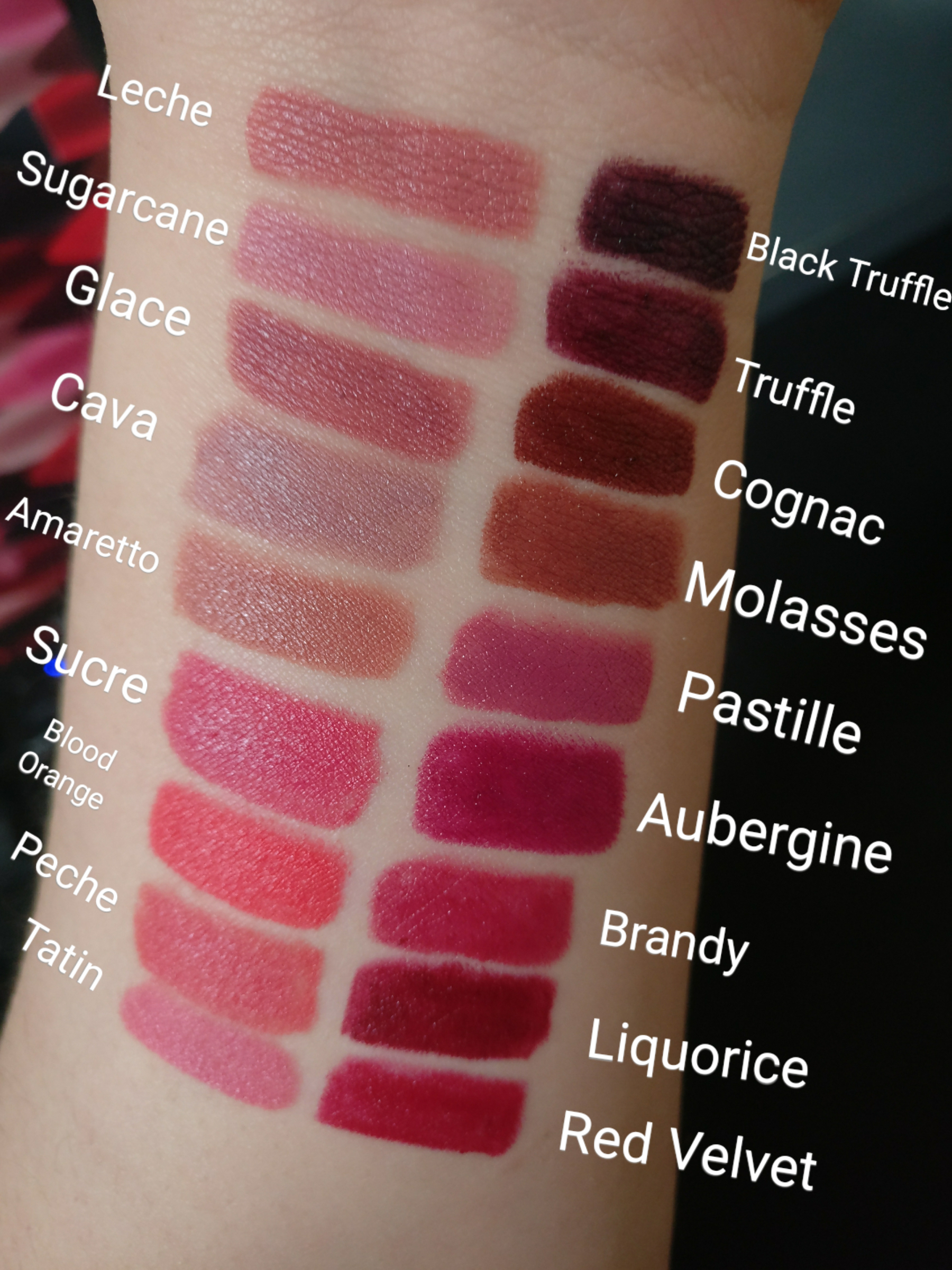 Swatches for Bite Beauty's Matte Lip Crème Crayon Collection r