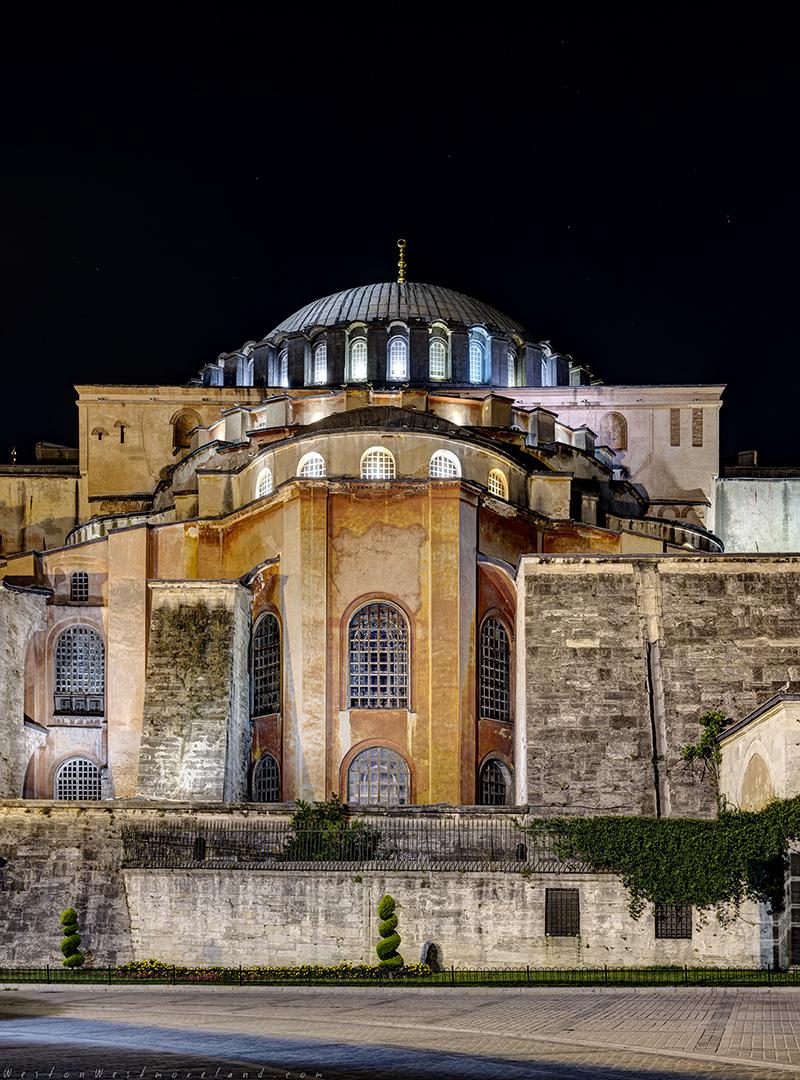South view of Hagia Sophia at night, Istanbul. Hagia Sophia, "Holy
