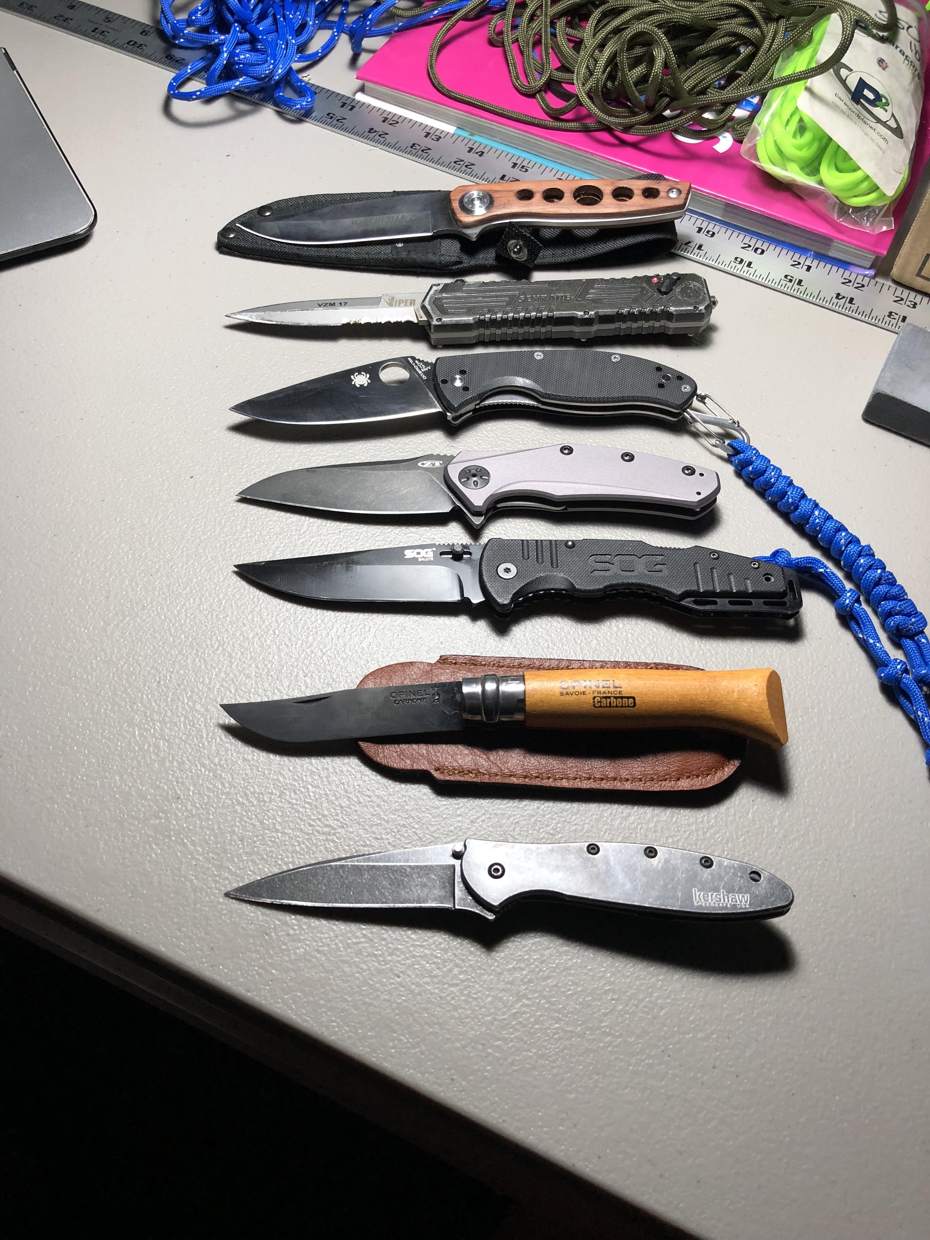 My whole knife collection at the moment. From top to bottom Winchester