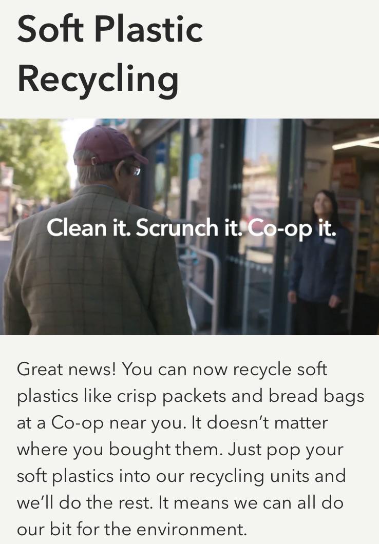 UK convenience store Coop now offers recycling for SOFT plastics like
